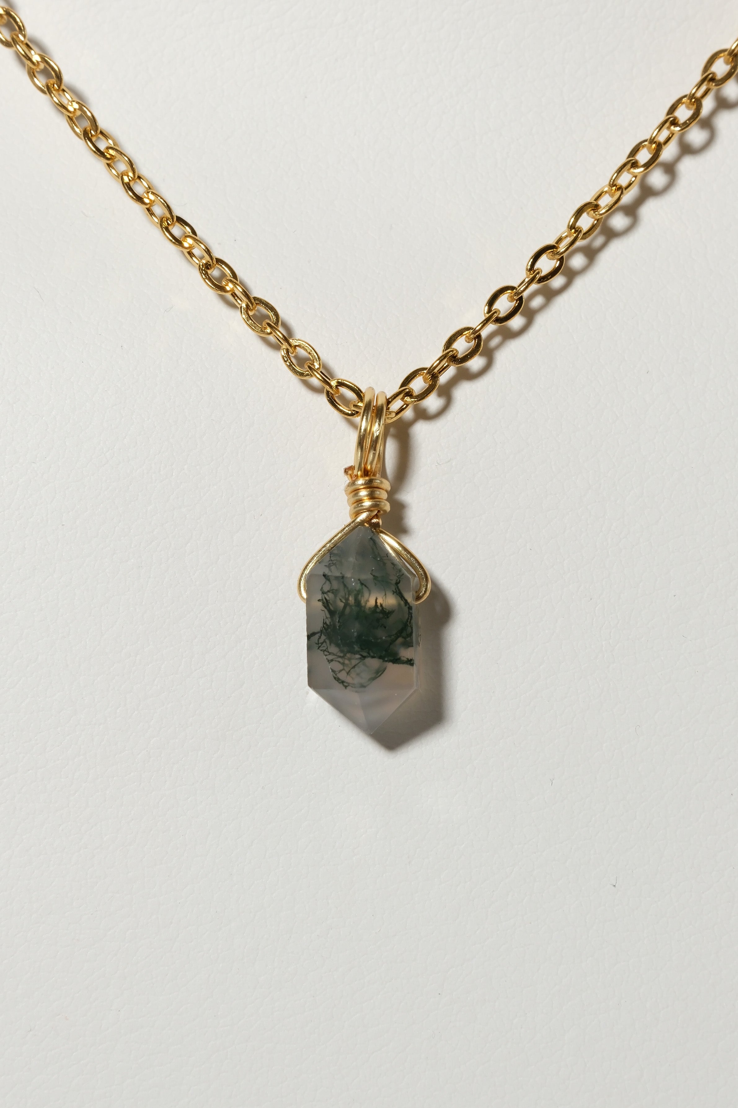 Moss Agate Mini Necklace Gold