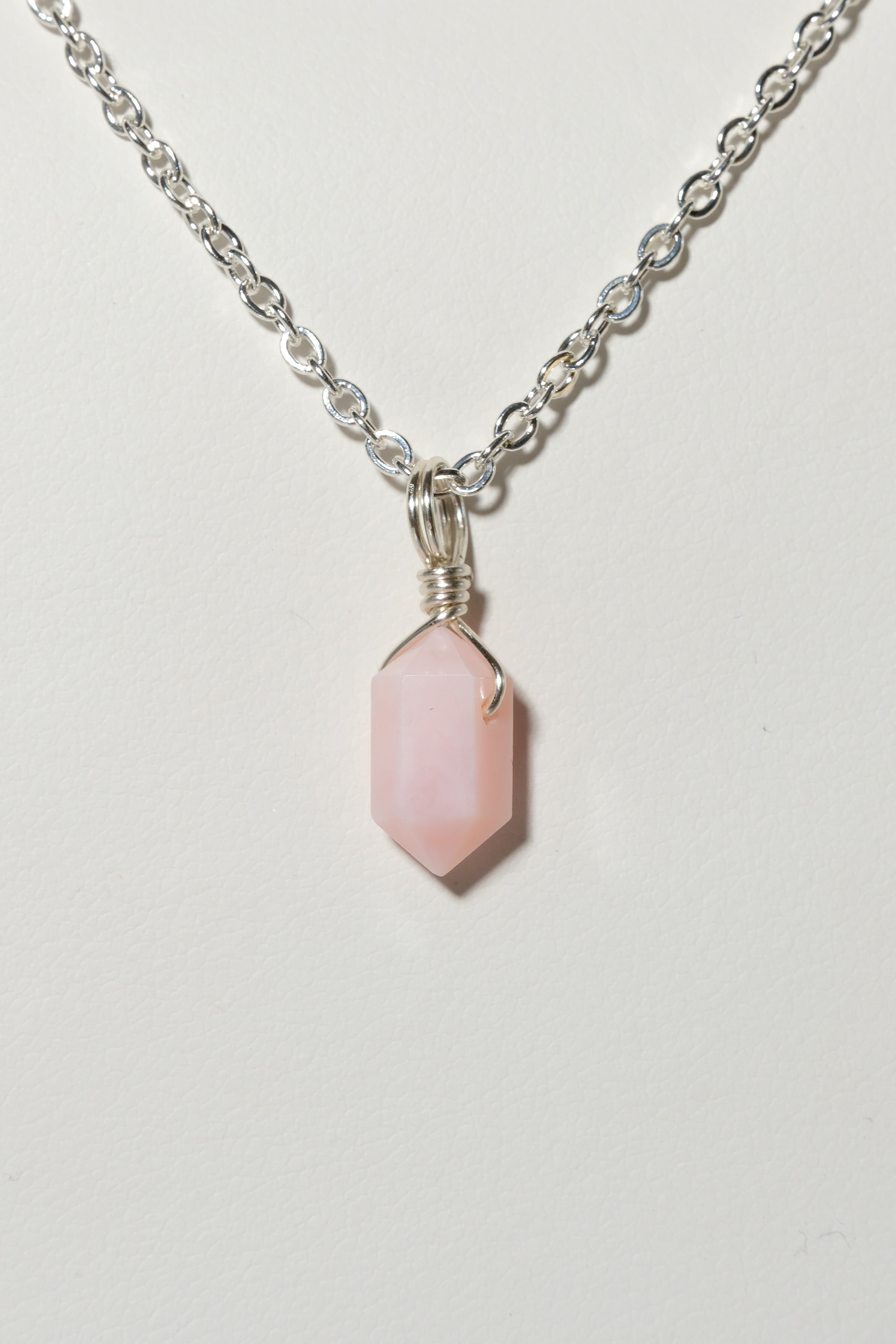 Pink Opal Mini Necklace Silver