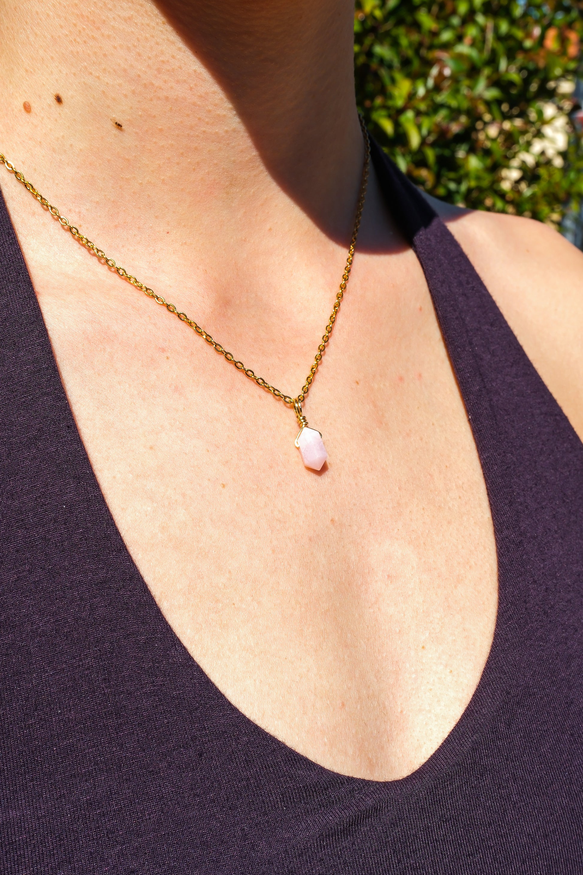 Pink Opal Mini Necklace Gold