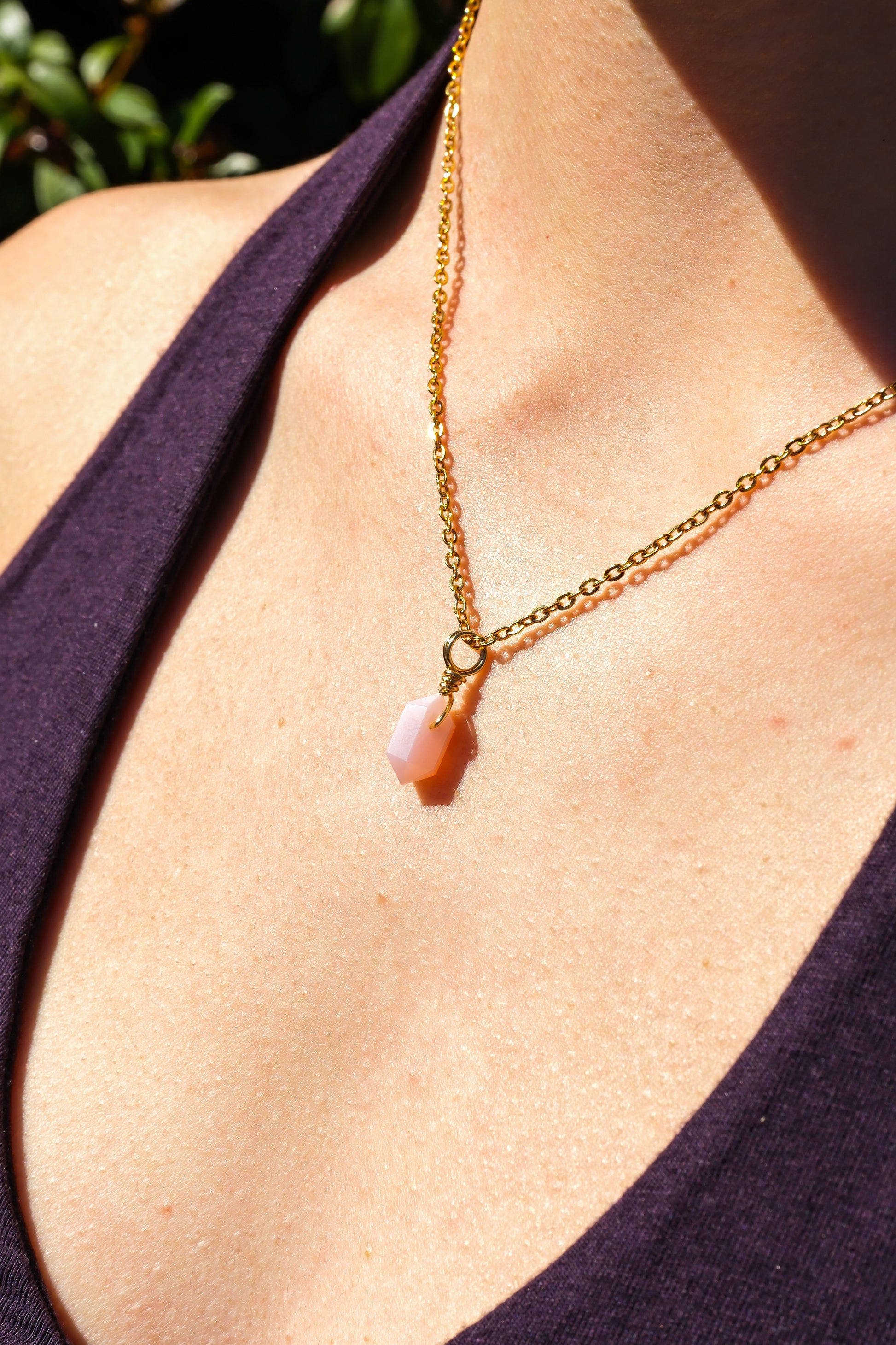 Pink Opal Mini Necklace Gold