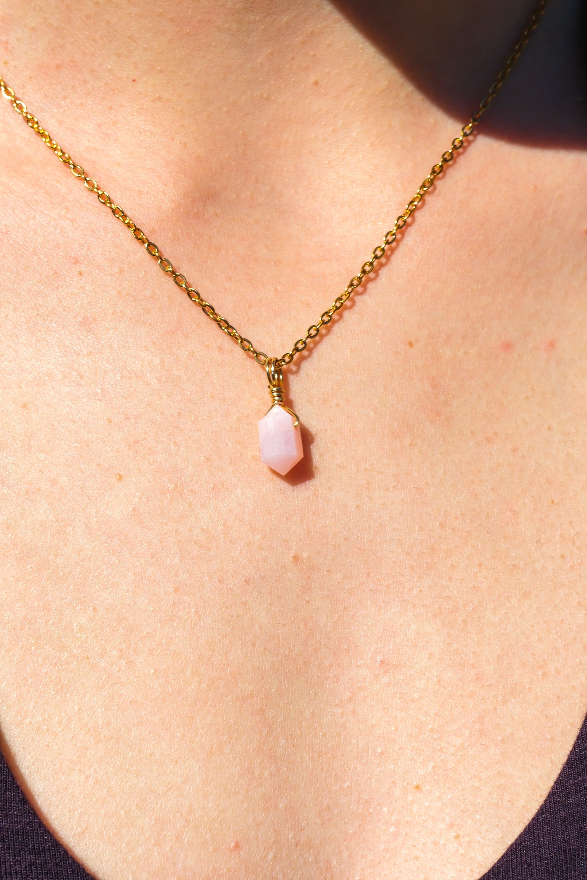 Pink Opal Mini Necklace Gold