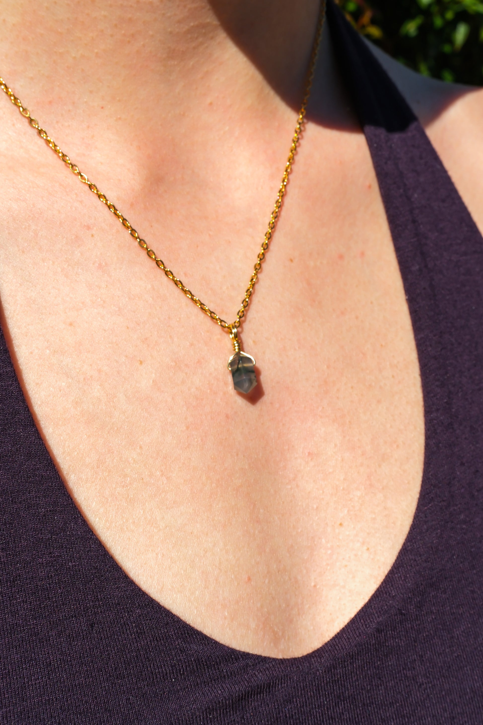 Moss Agate Mini Necklace Gold