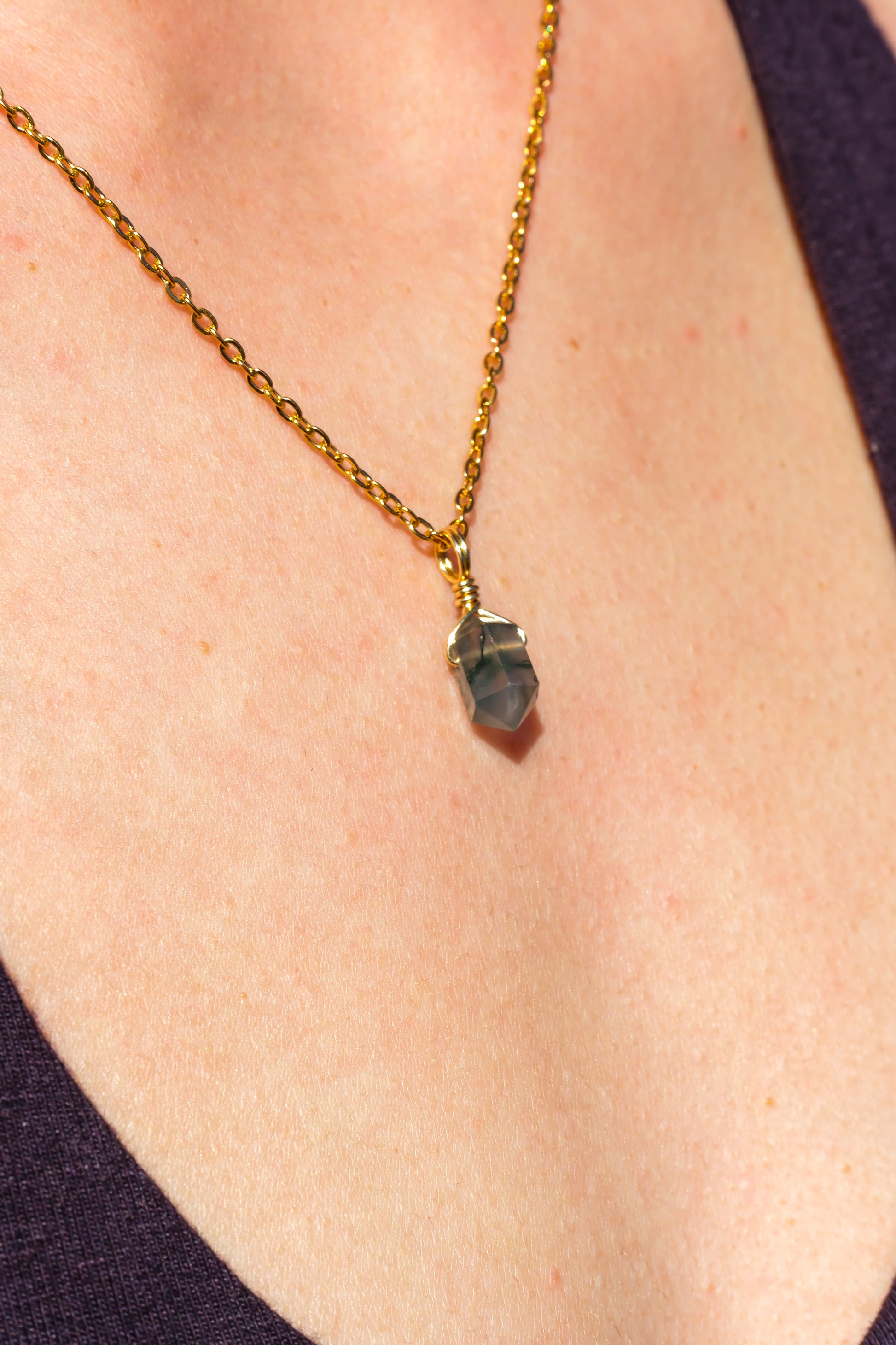 Moss Agate Mini Necklace Gold
