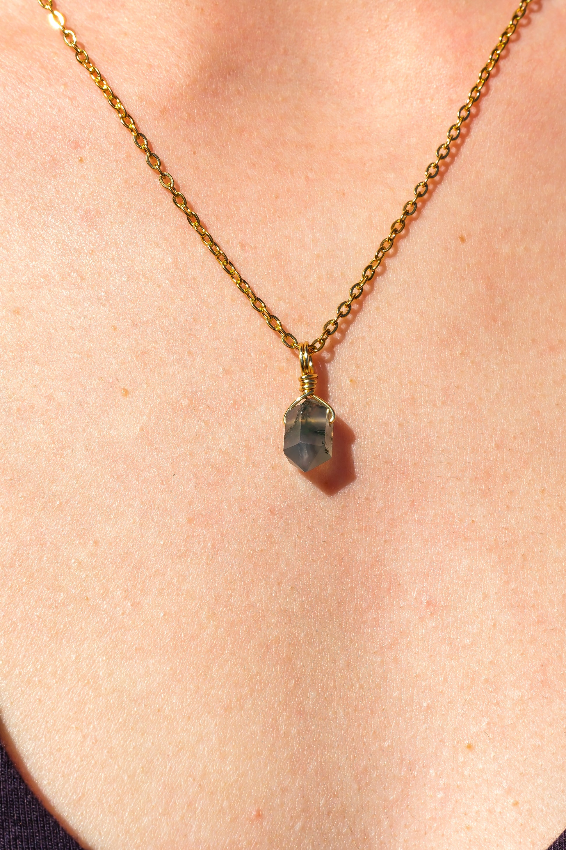 Moss Agate Mini Necklace Gold