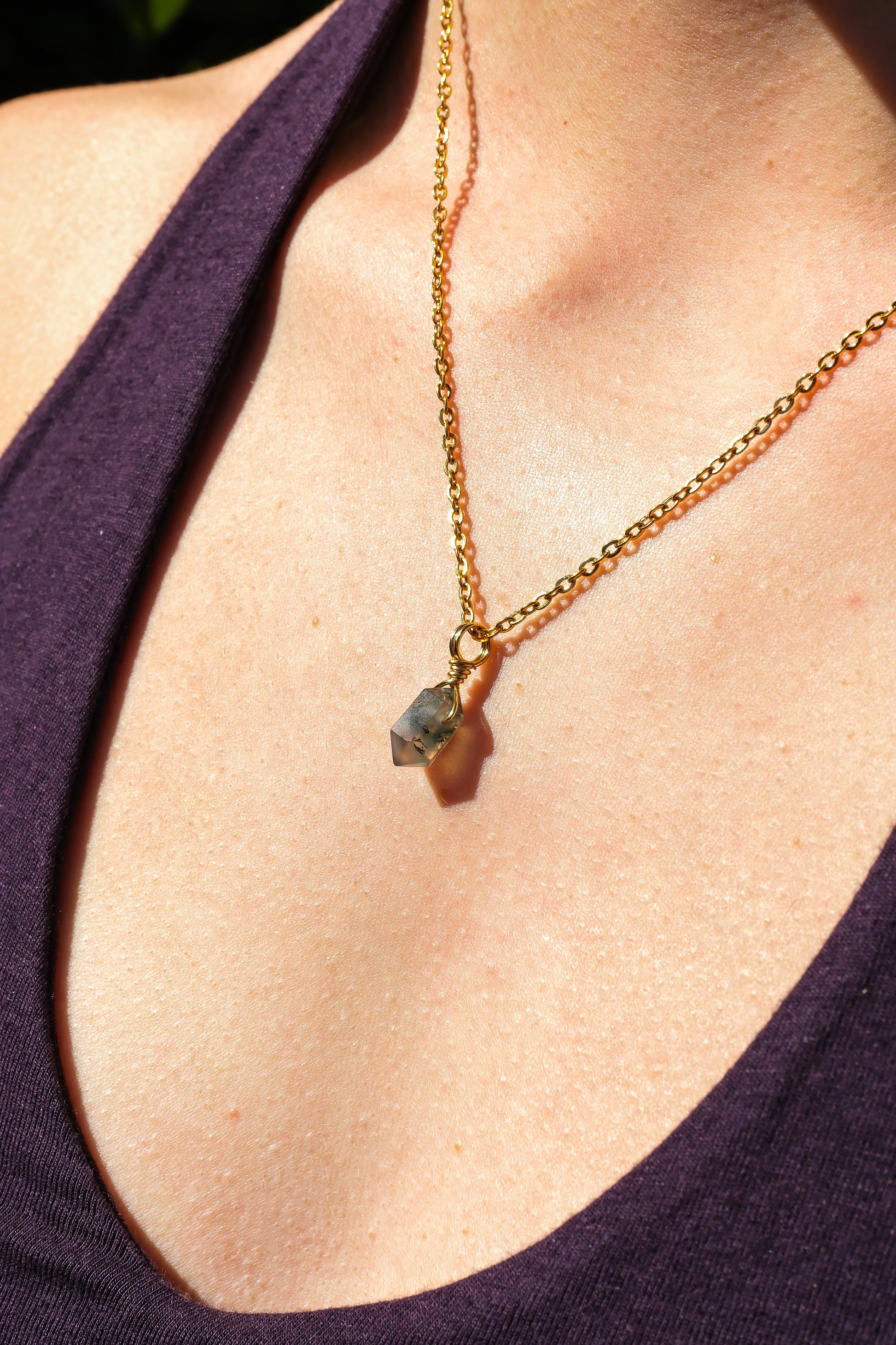 Moss Agate Mini Necklace Gold