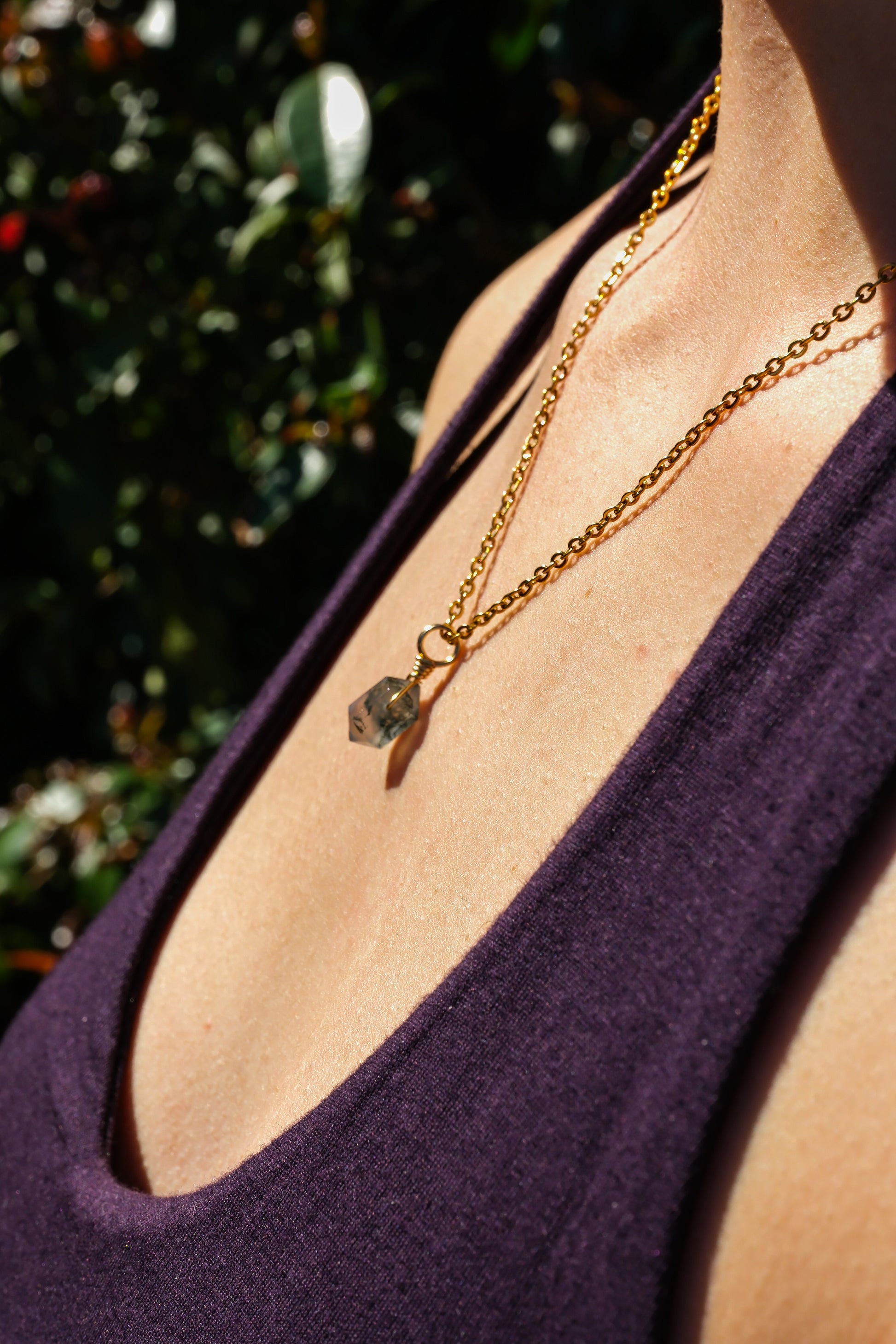 Moss Agate Mini Necklace Gold