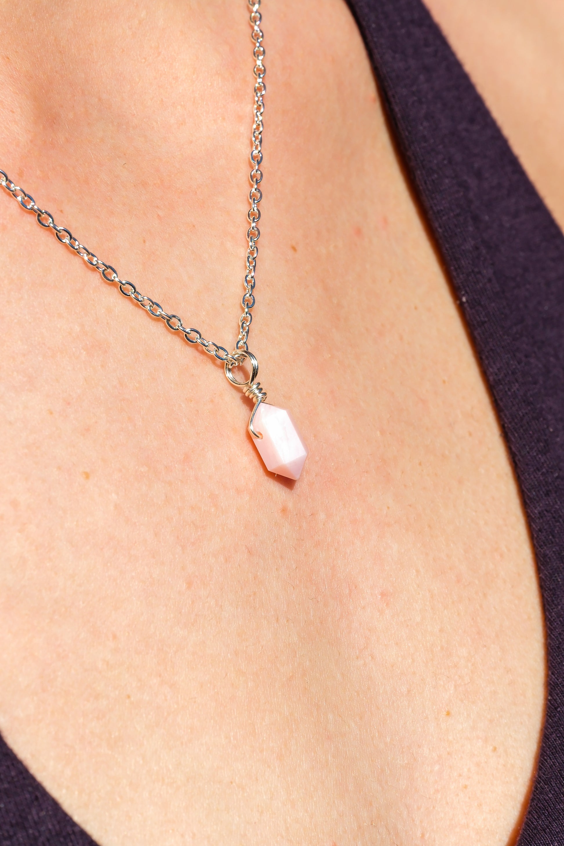 Pink Opal Mini Necklace Silver
