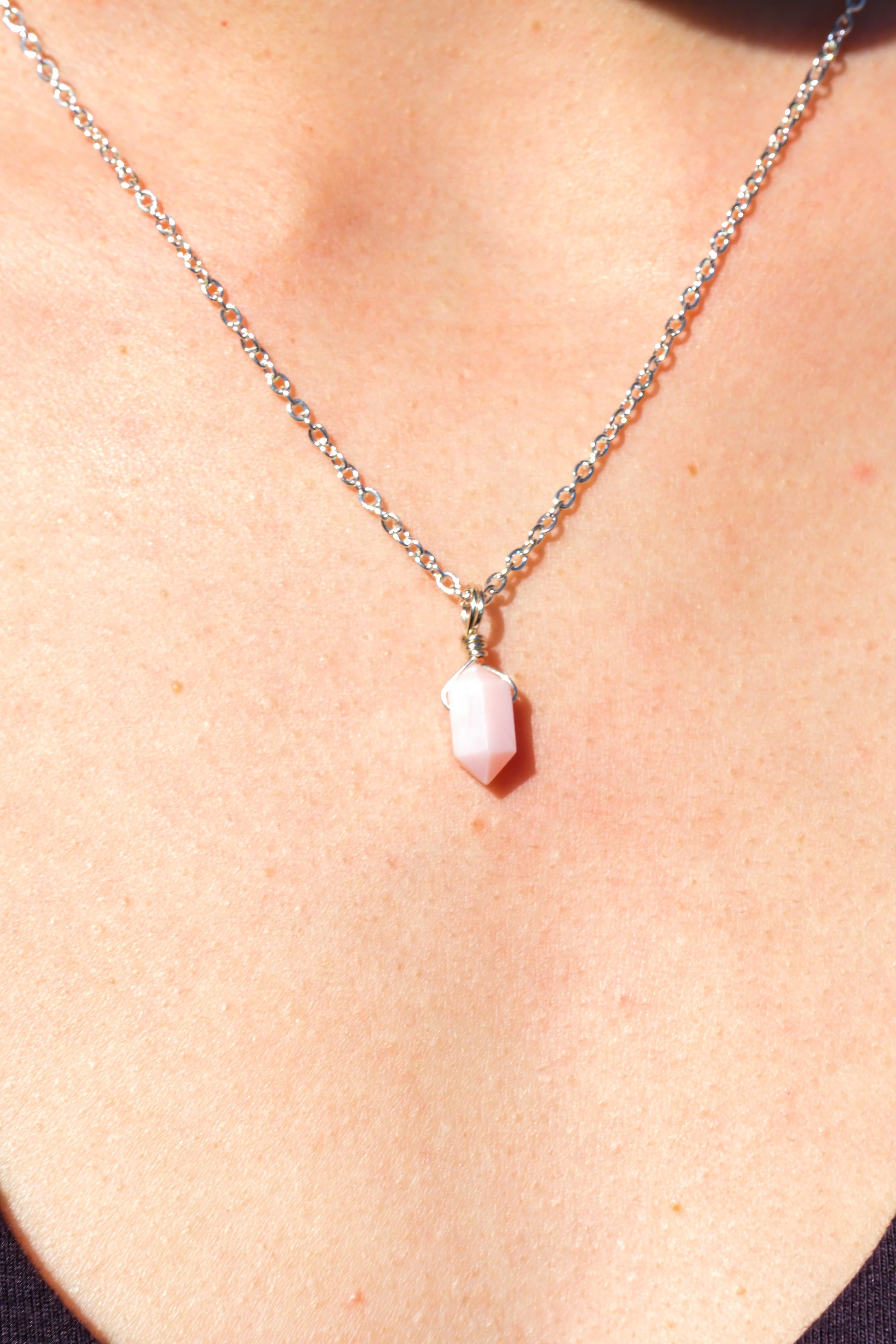 Pink Opal Mini Necklace Silver