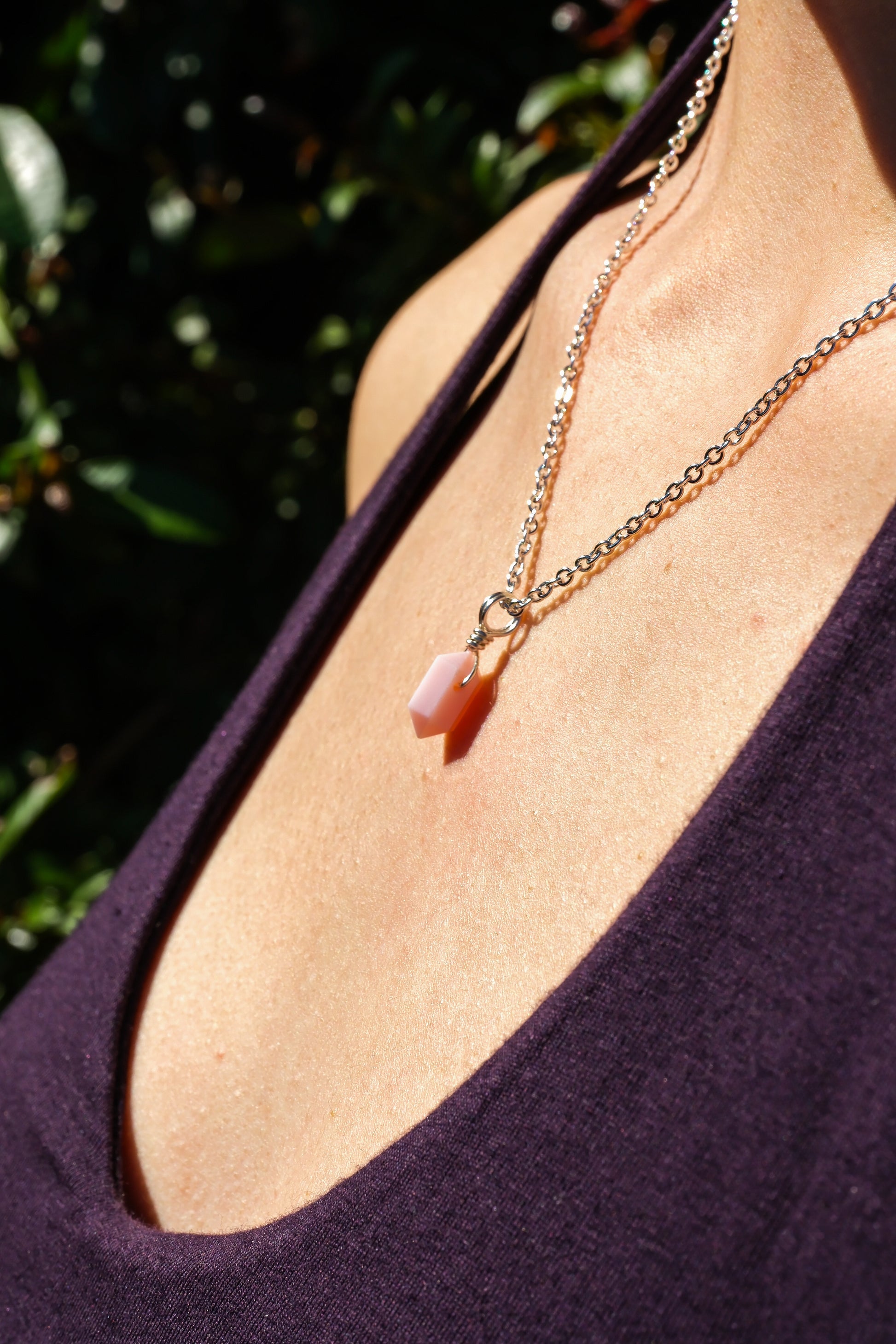 Pink Opal Mini Necklace Silver