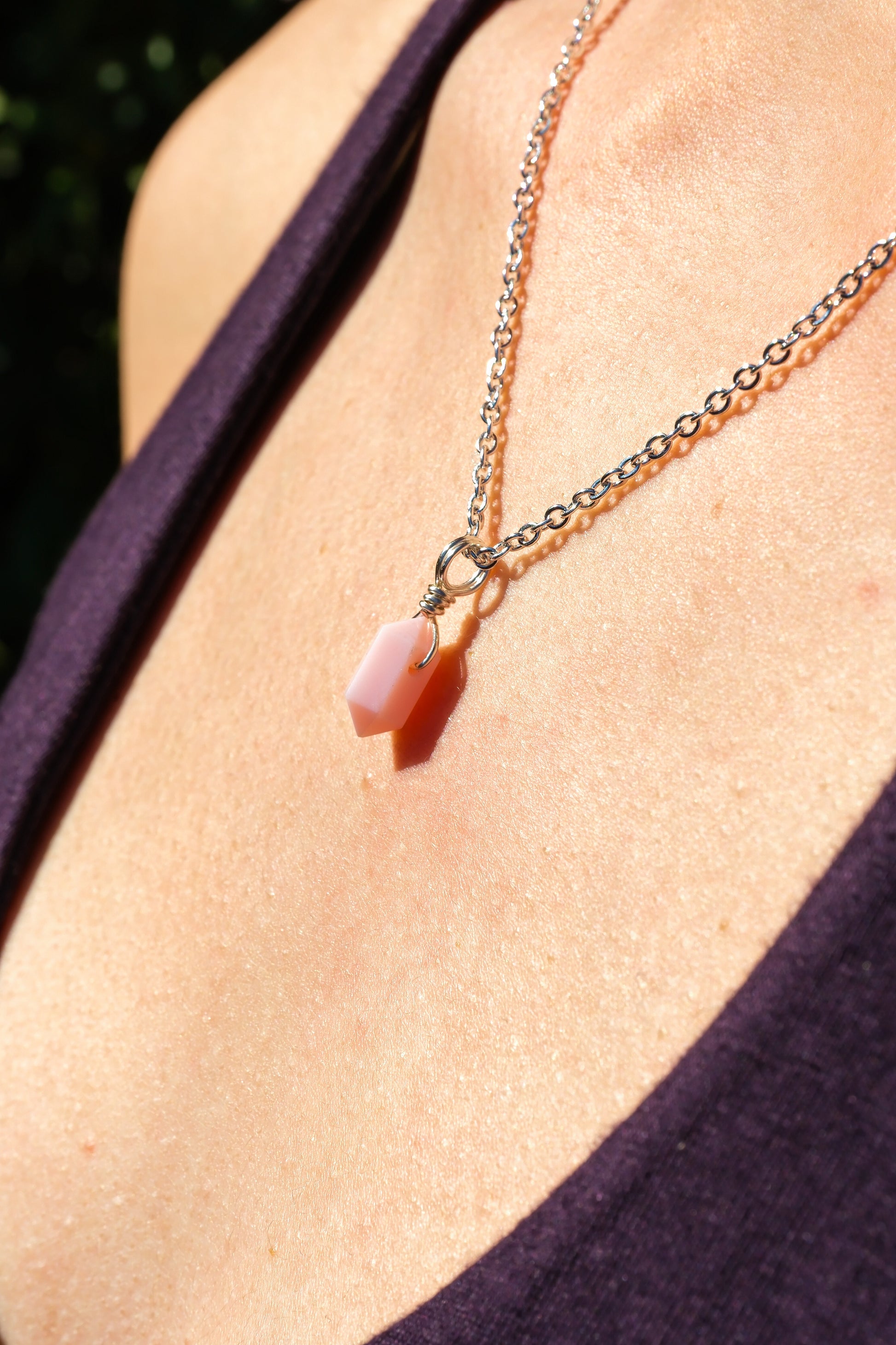 Pink Opal Mini Necklace Silver