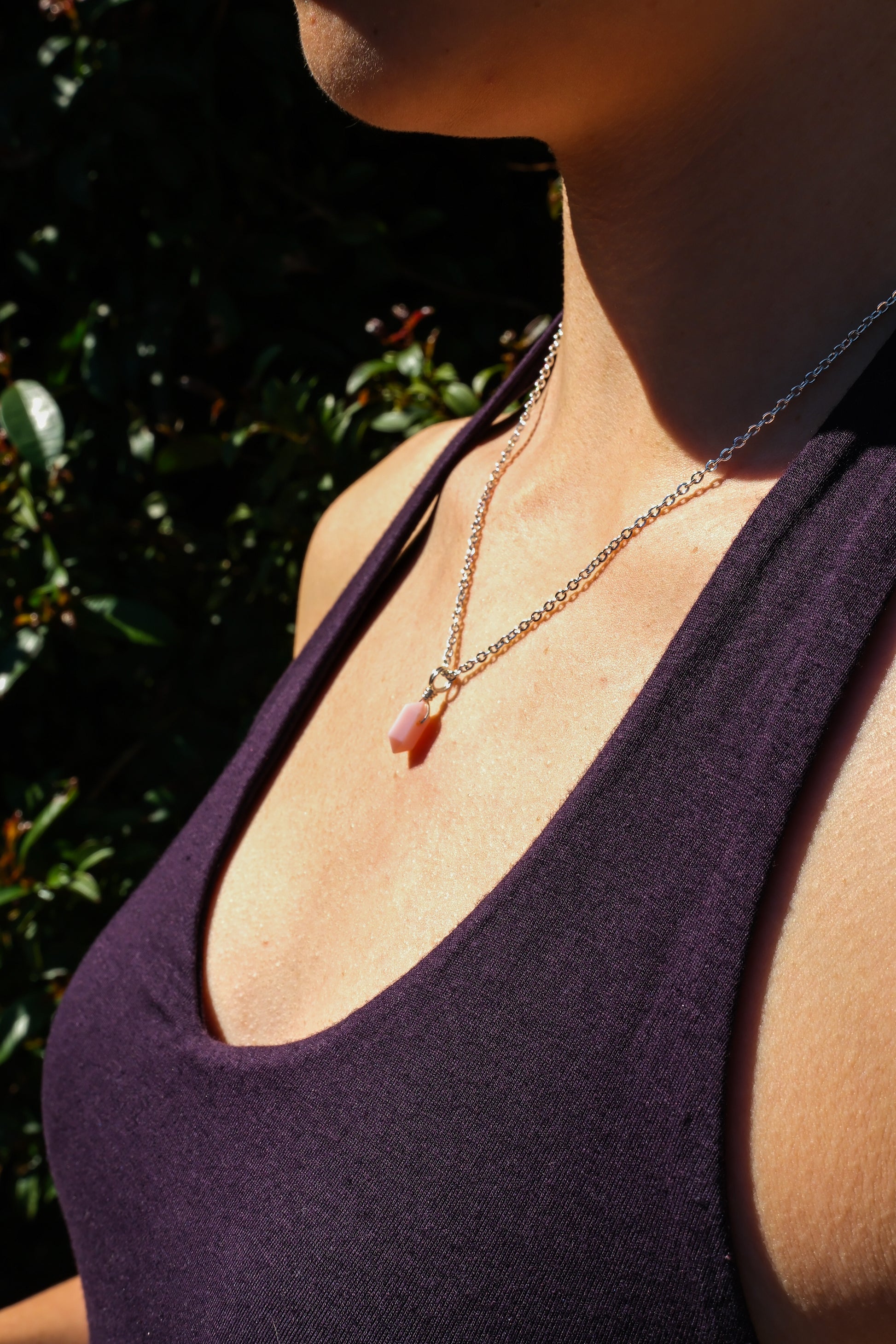 Pink Opal Mini Necklace Silver