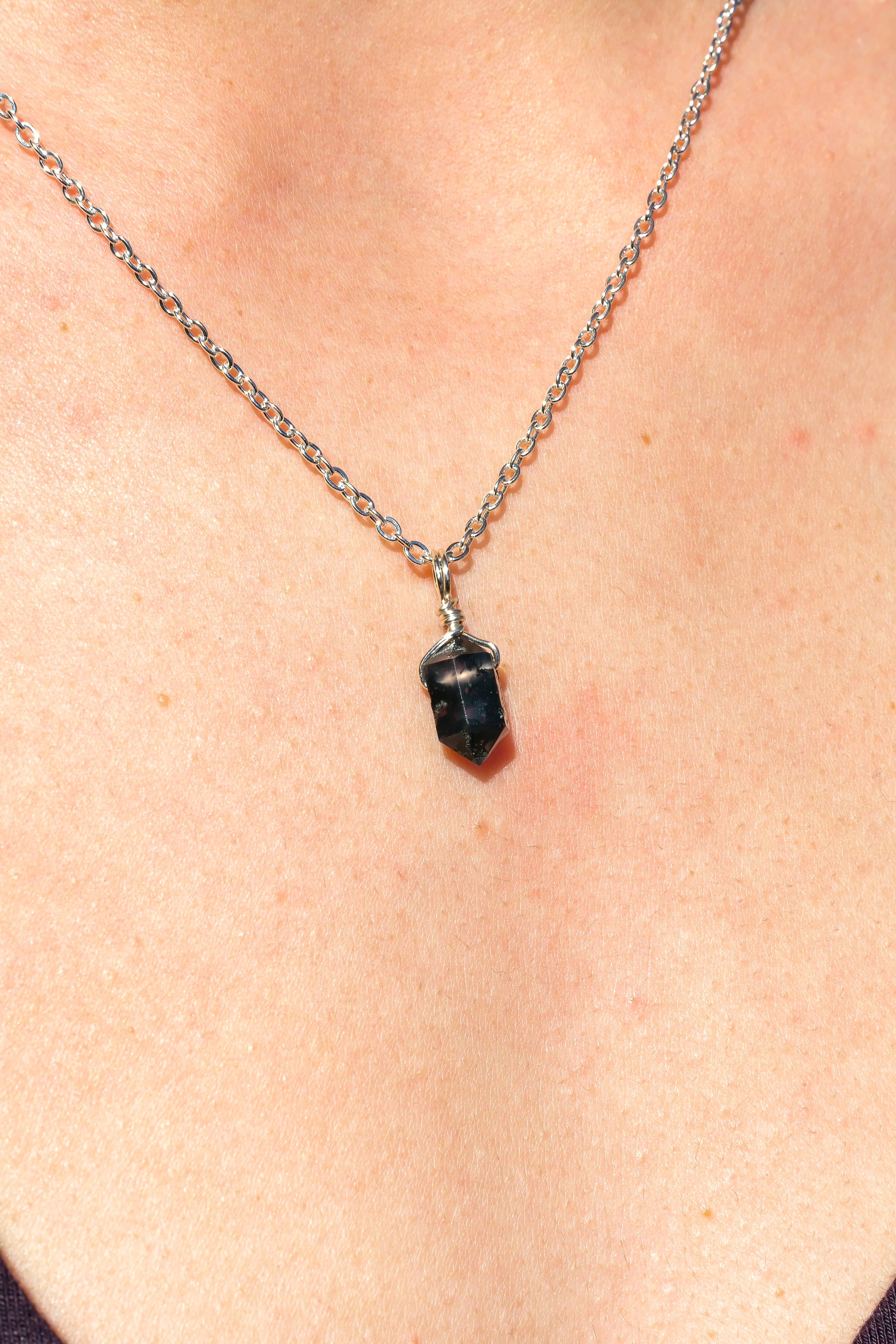 Moss Agate Mini Necklace Silver