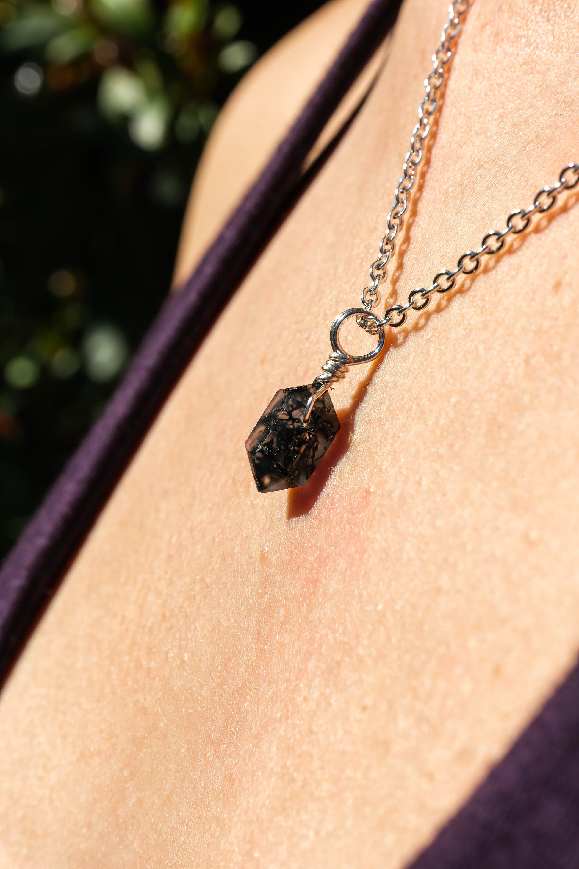 Moss Agate Mini Necklace Silver