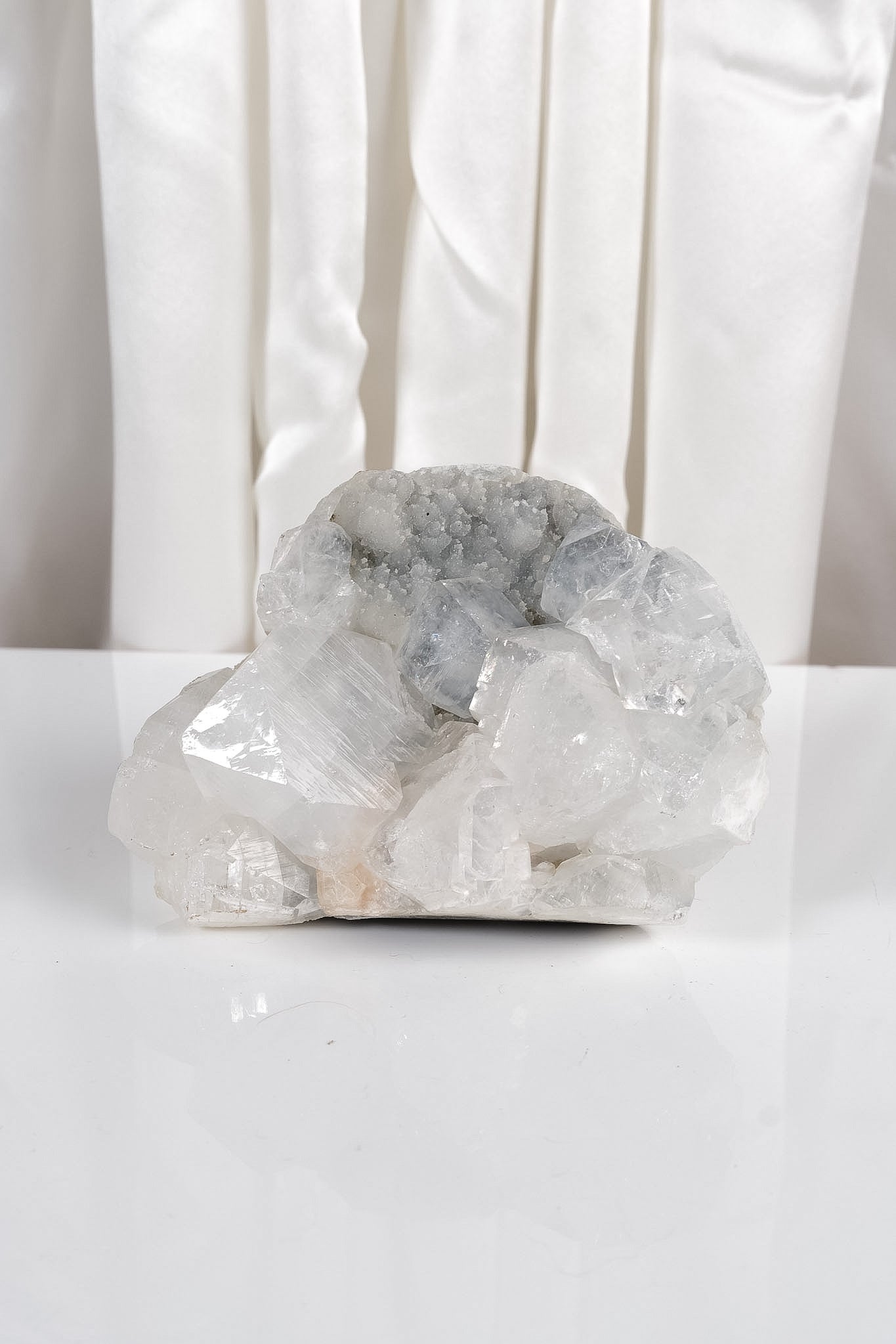 Cubical Apophyllite on Blue Chalcedony