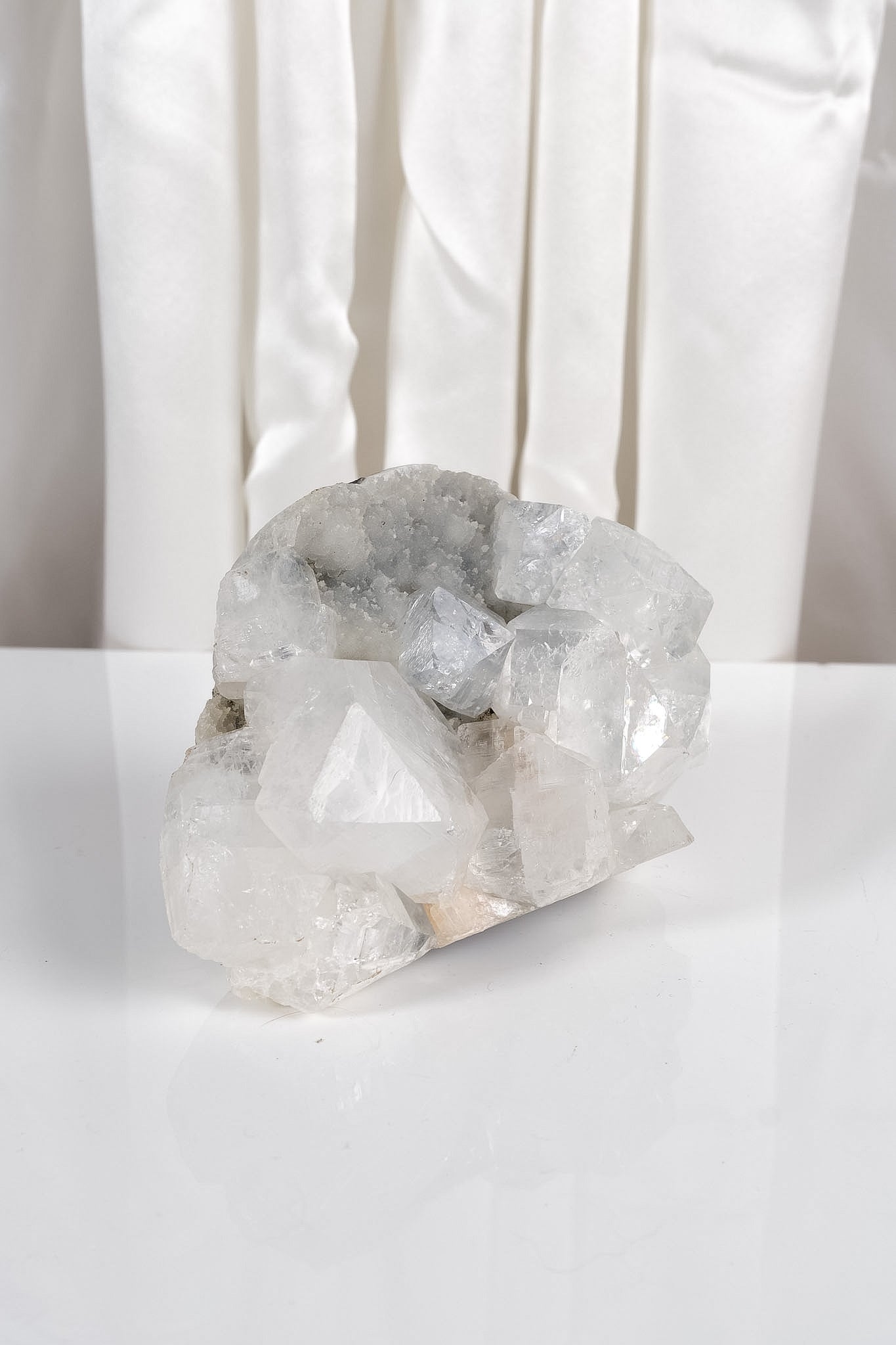 Cubical Apophyllite on Blue Chalcedony