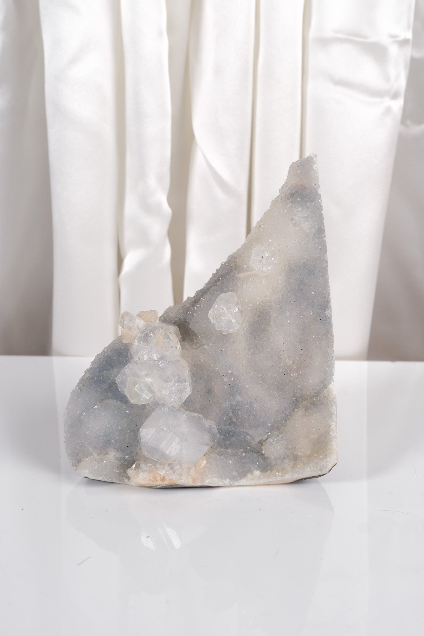 Cubical Apophyllite on Blue Chalcedony