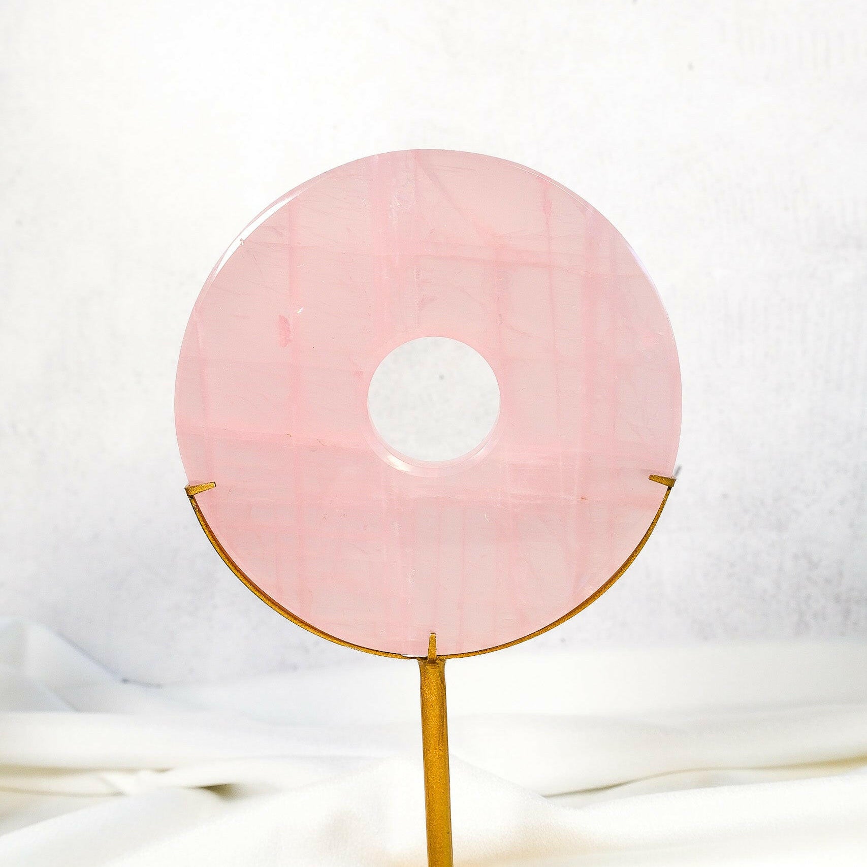 Rose Quartz Donut on Stand Healing Crystal.