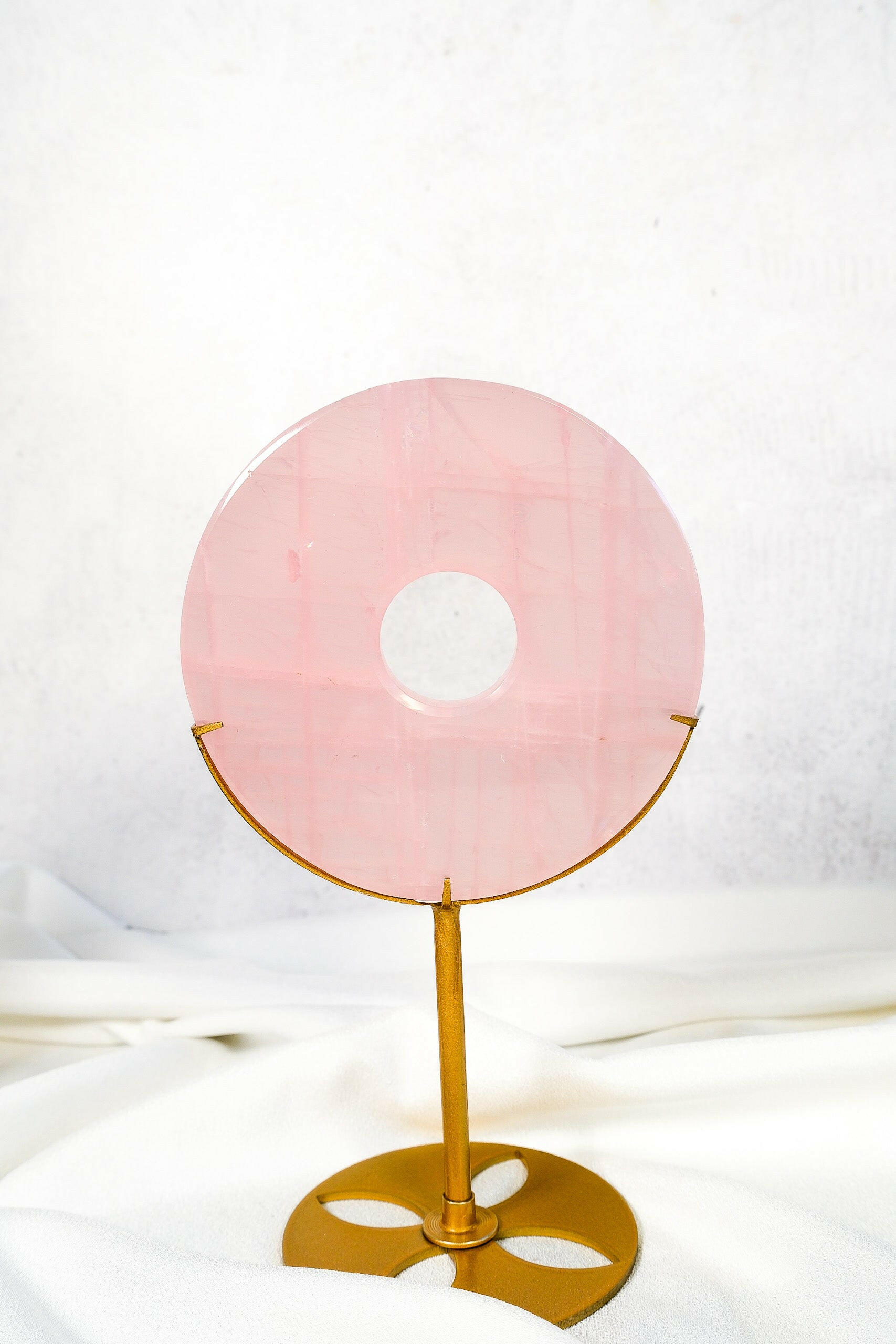 Rose Quartz Donut on Stand Healing Crystal.