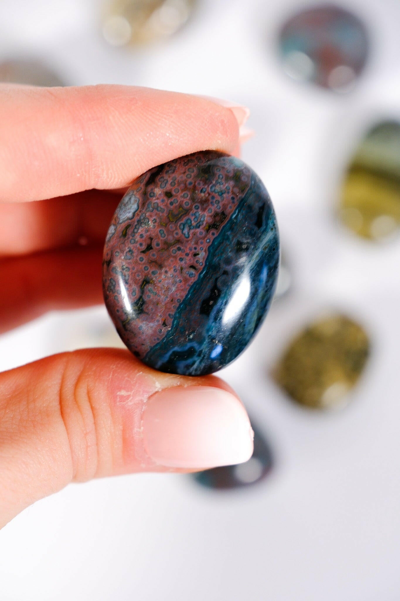 Ocean Jasper Mini Palmstone - Mini Healing Crystal.