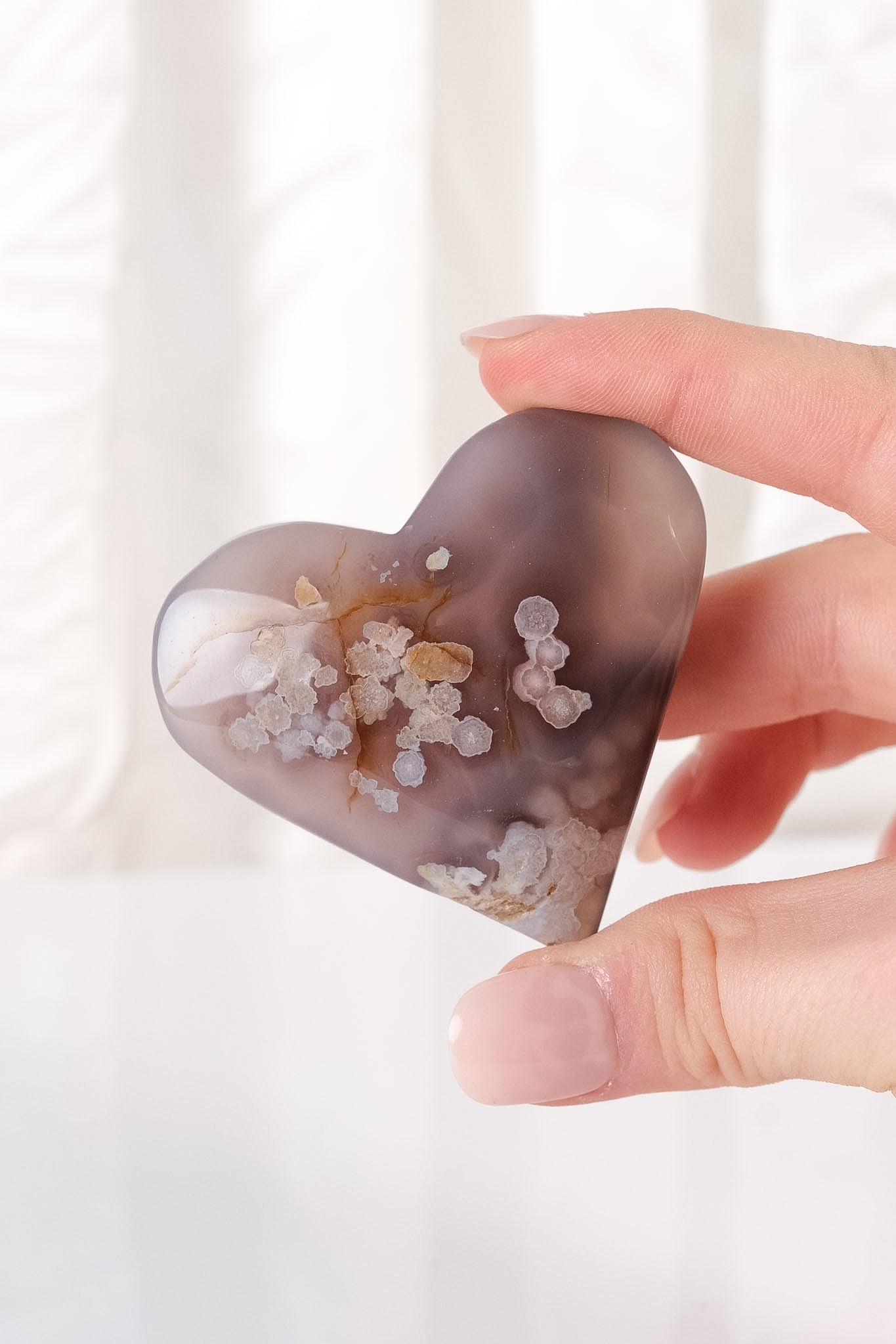 Black Flower Agate Heart