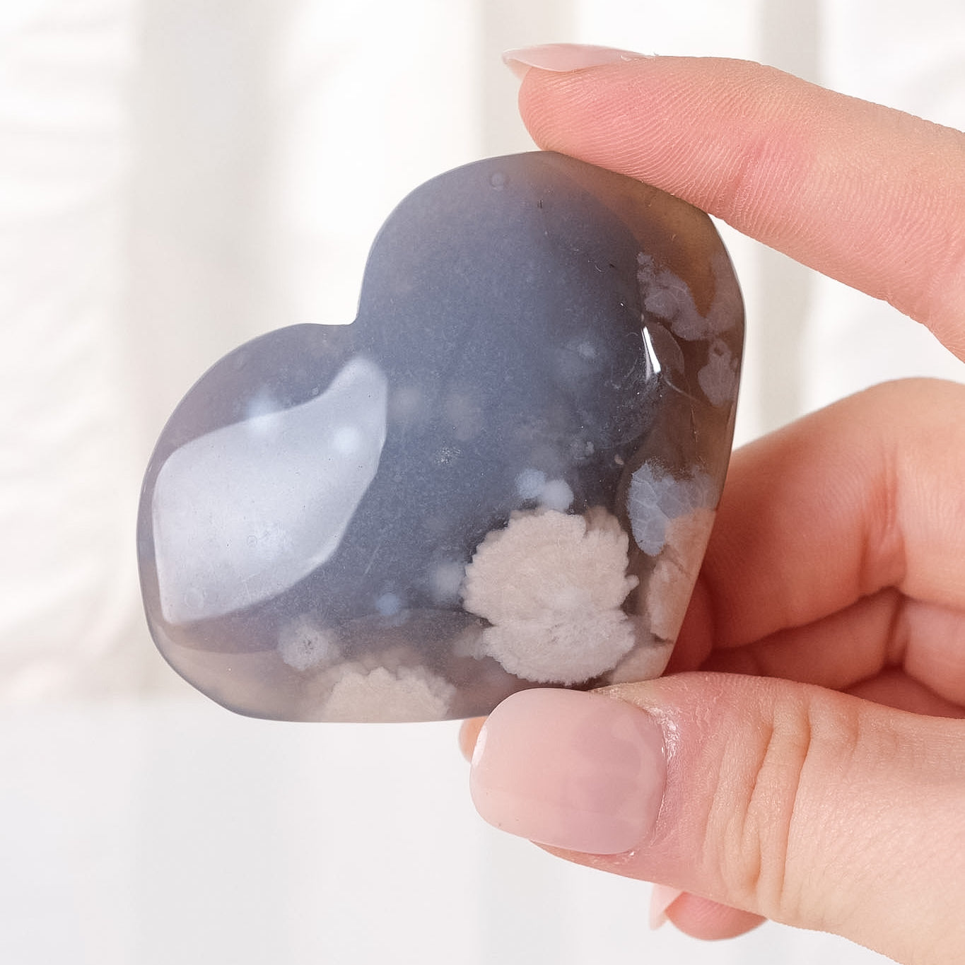 Black Flower Agate Heart