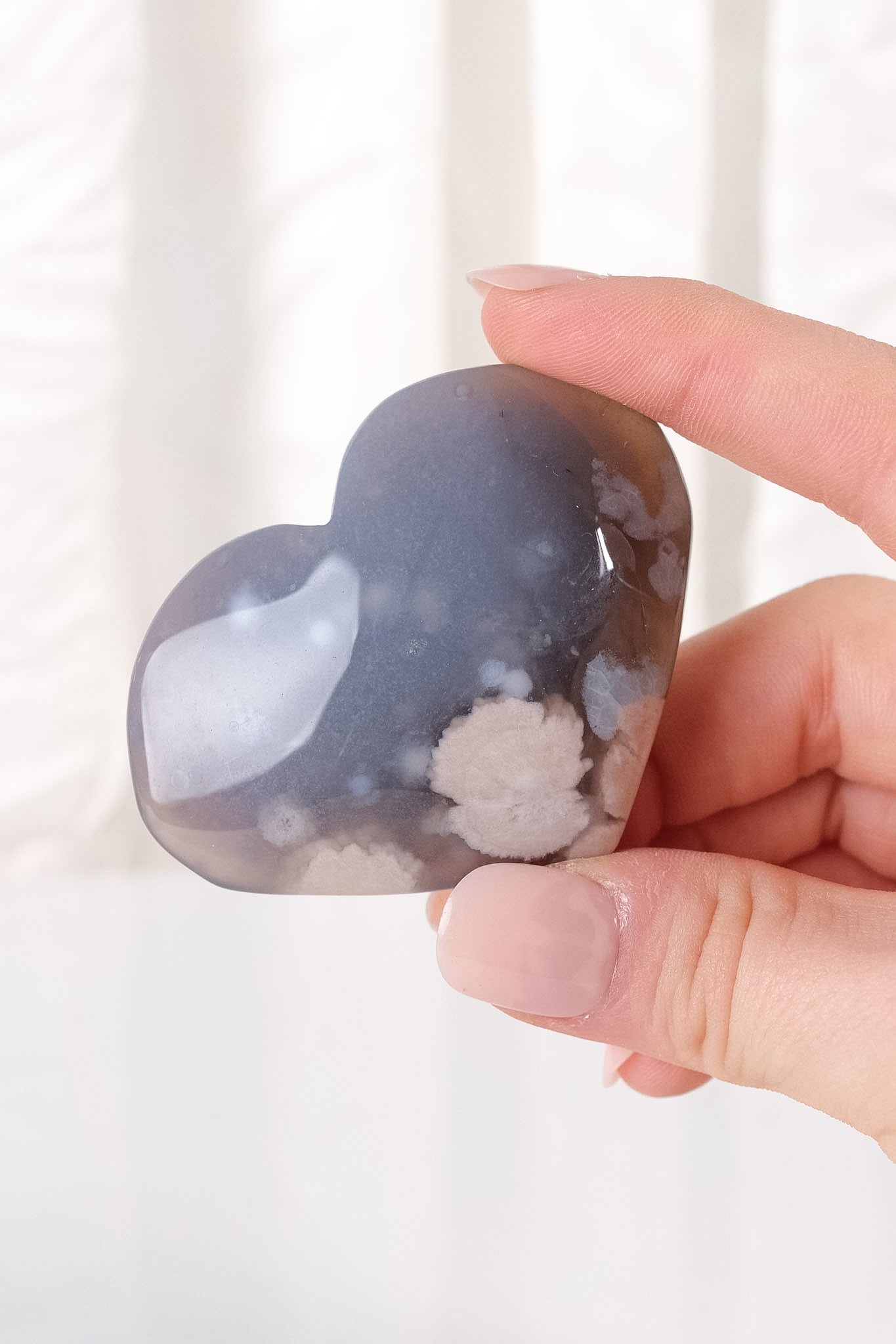 Black Flower Agate Heart