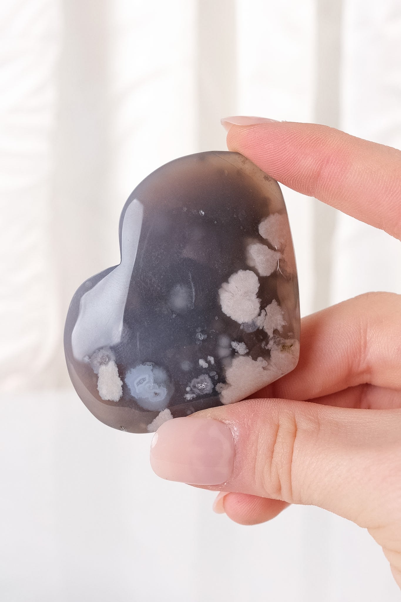 Black Flower Agate Heart