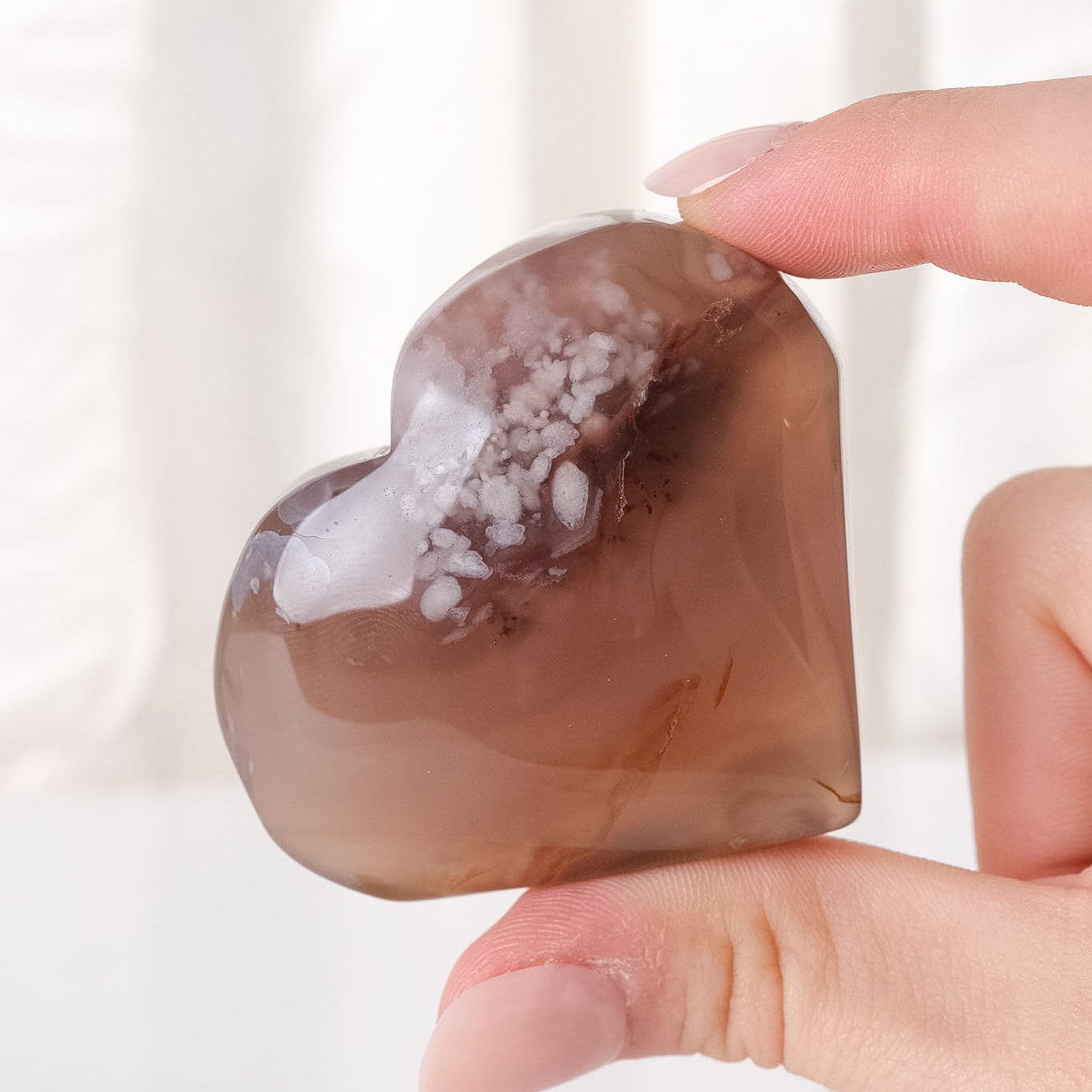 Black Flower Agate Heart