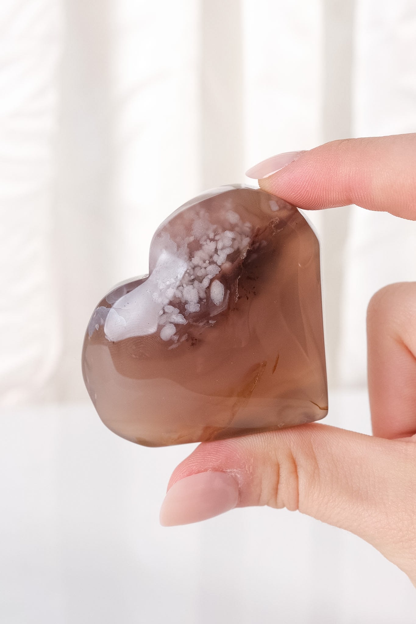 Black Flower Agate Heart