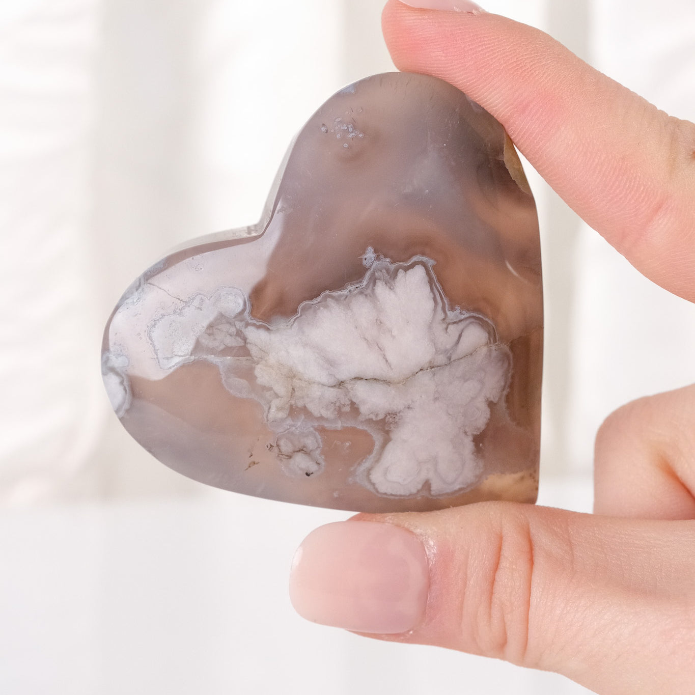 Black Flower Agate Heart