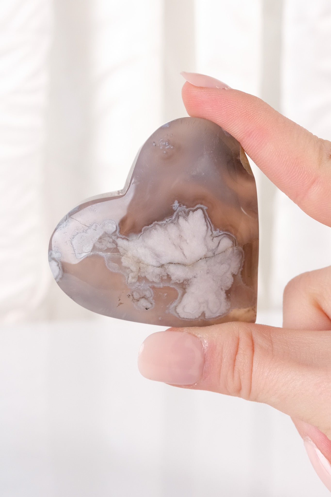 Black Flower Agate Heart
