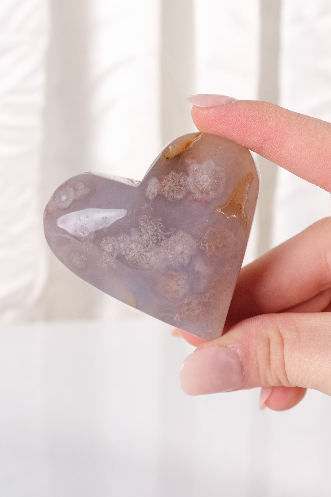 Black Flower Agate Heart