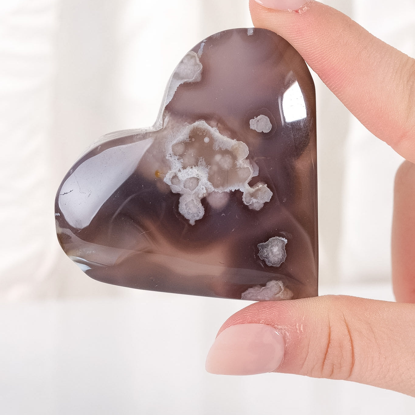 Black Flower Agate Heart