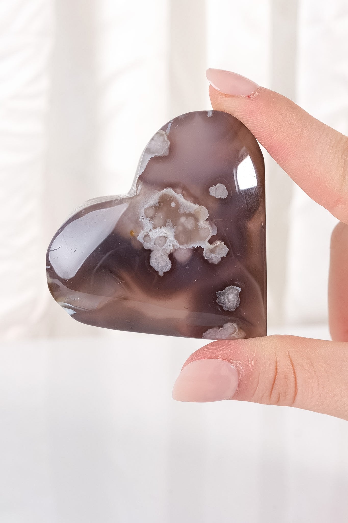 Black Flower Agate Heart