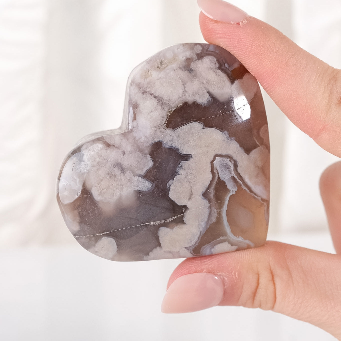 Black Flower Agate Heart