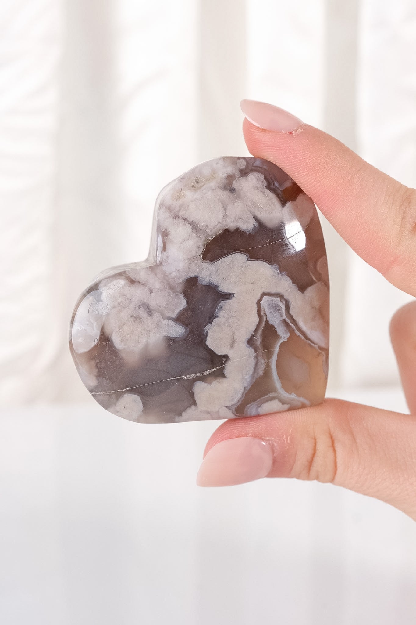 Black Flower Agate Heart