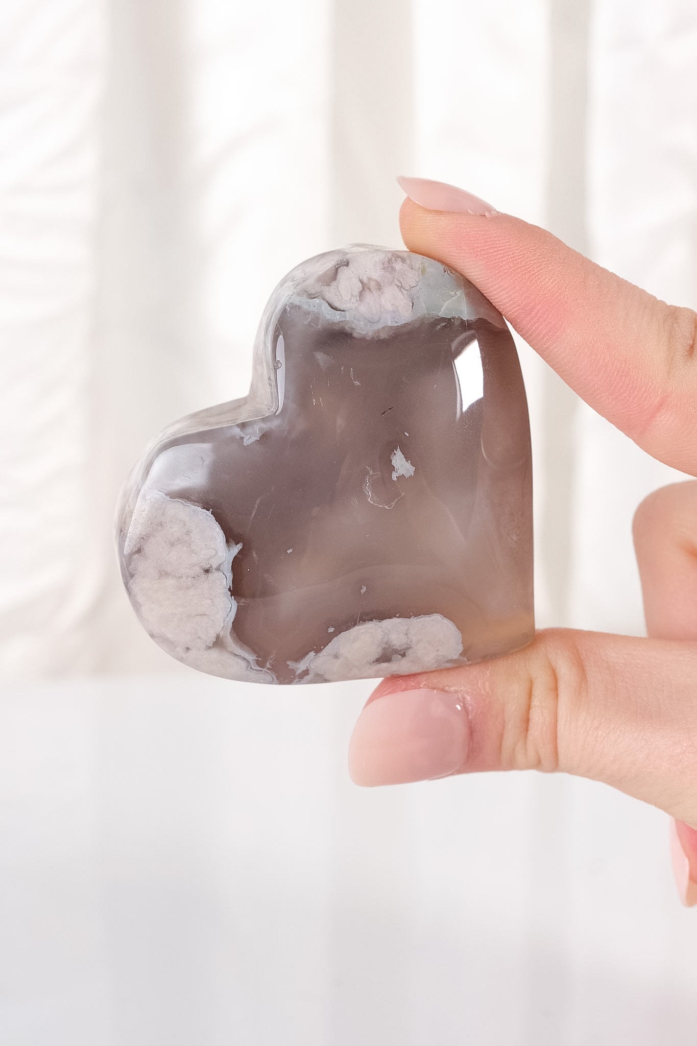 Black Flower Agate Heart
