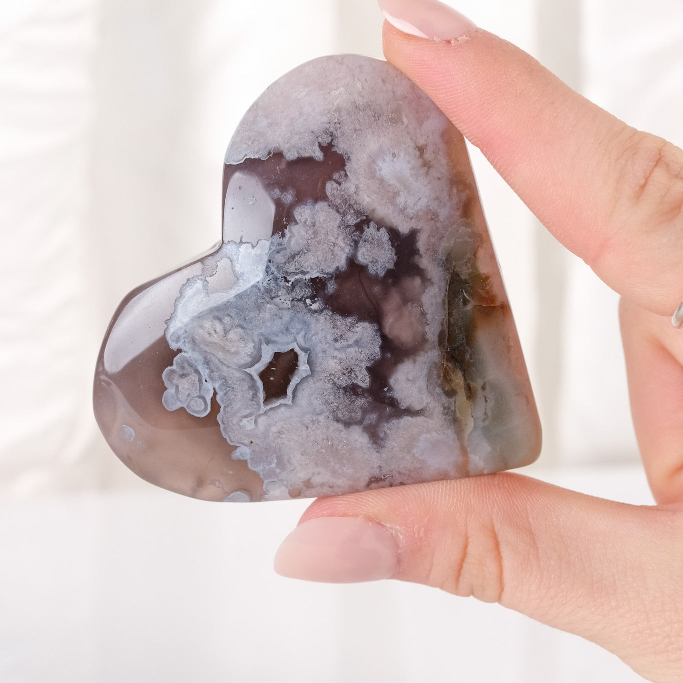 Black Flower Agate Heart