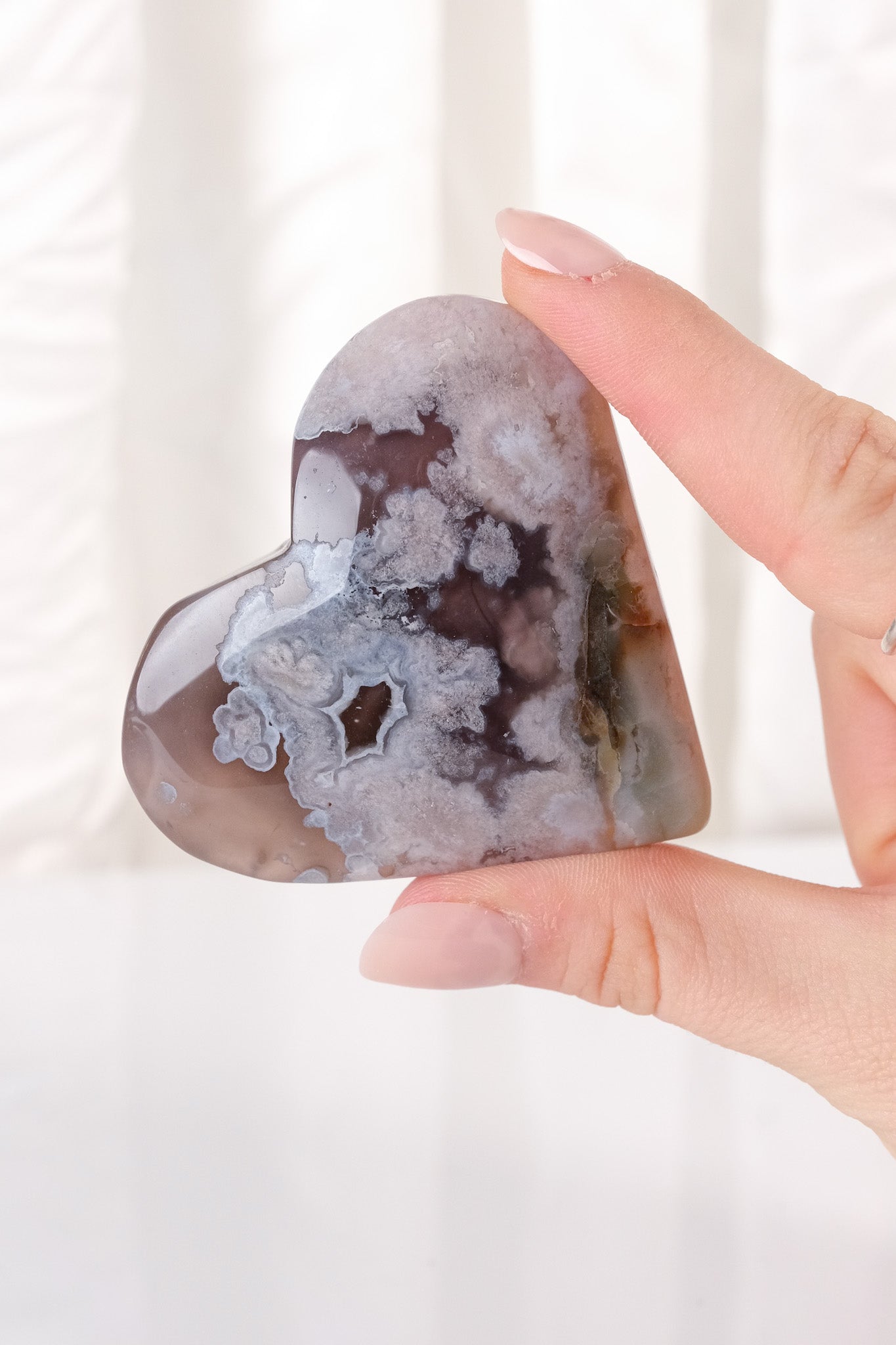 Black Flower Agate Heart
