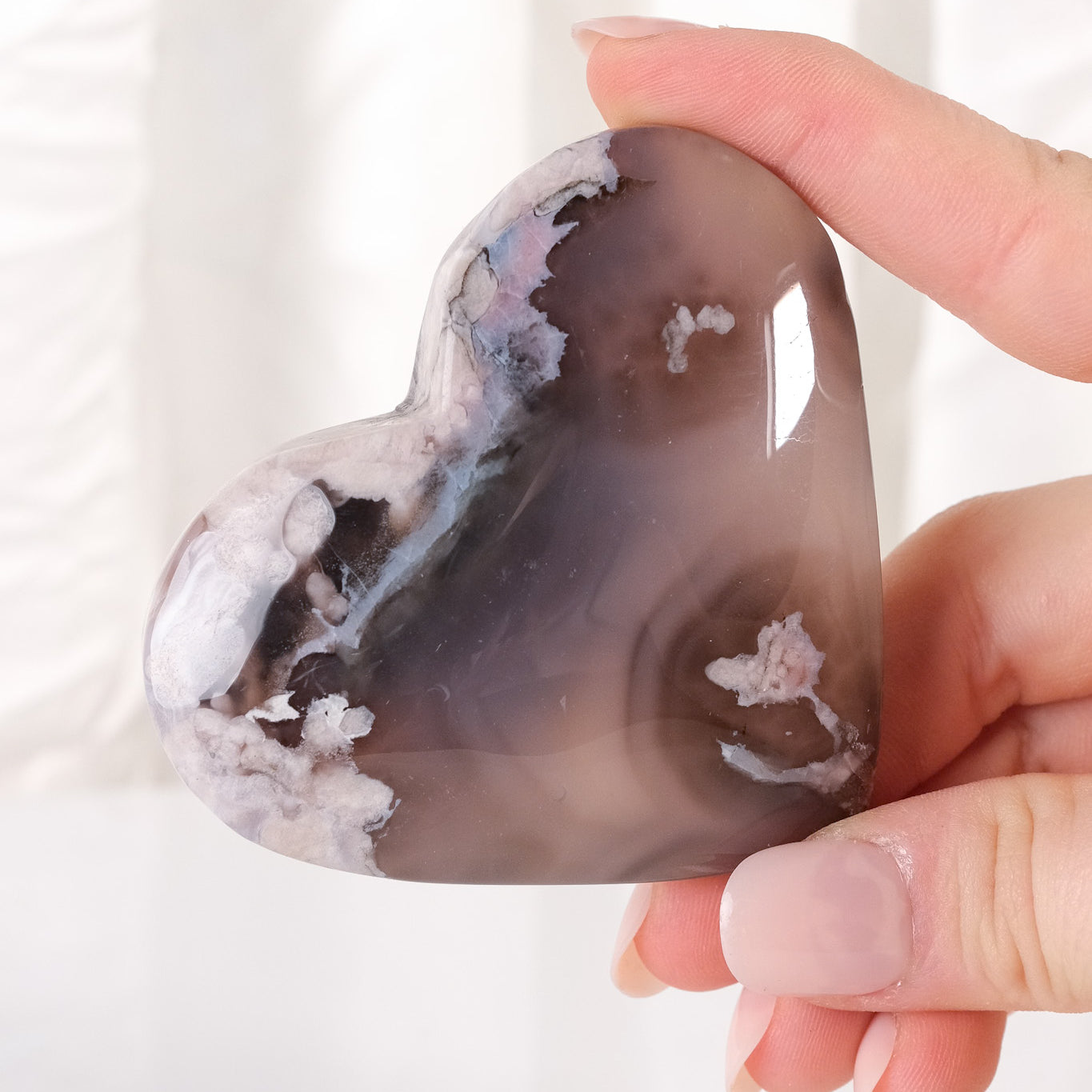Black Flower Agate Heart