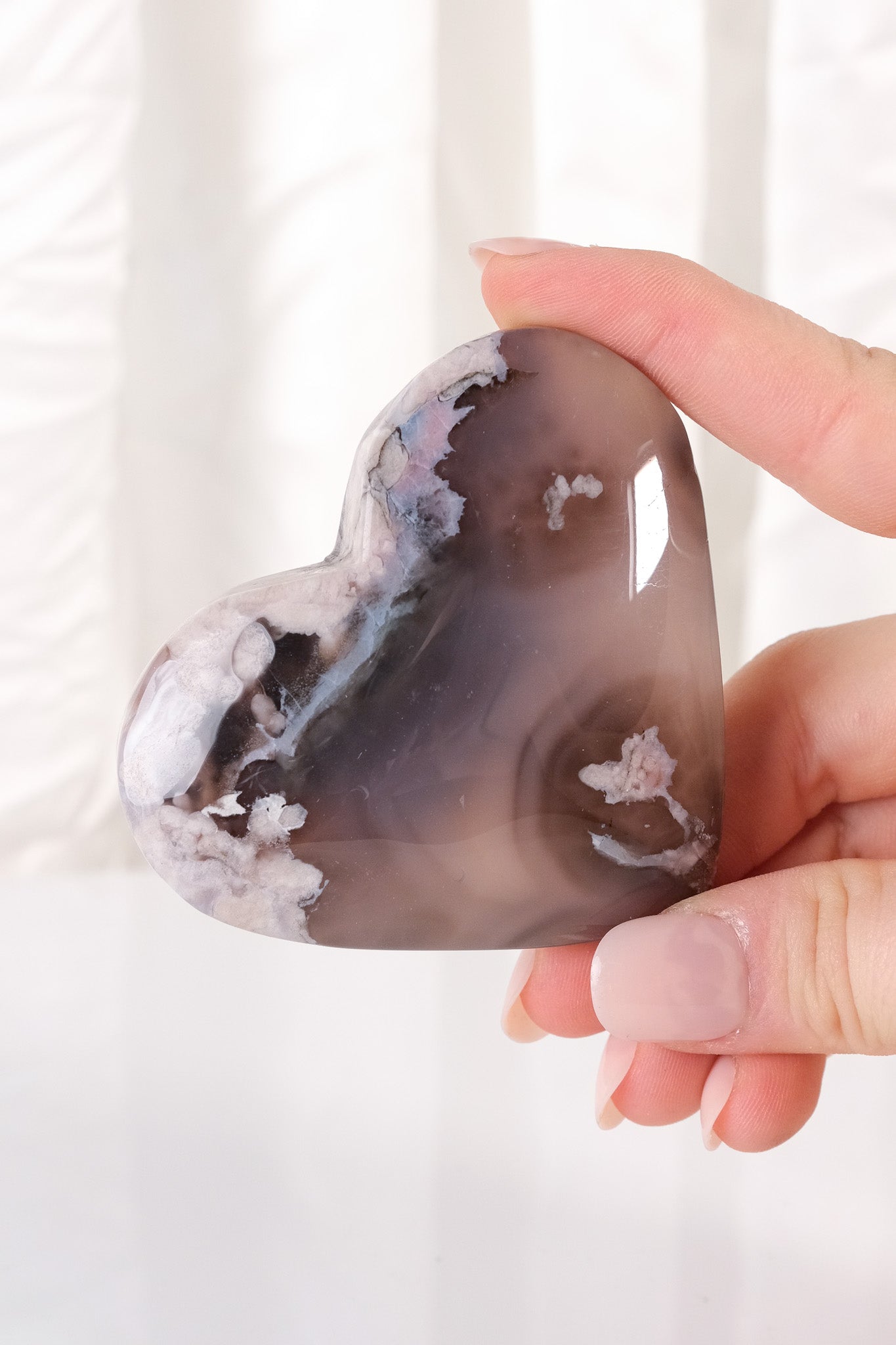 Black Flower Agate Heart