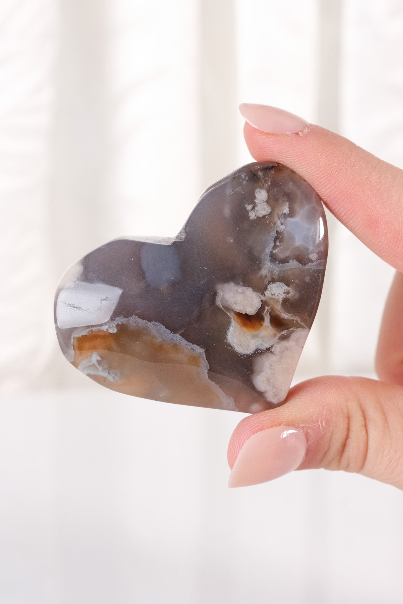 Black Flower Agate Heart