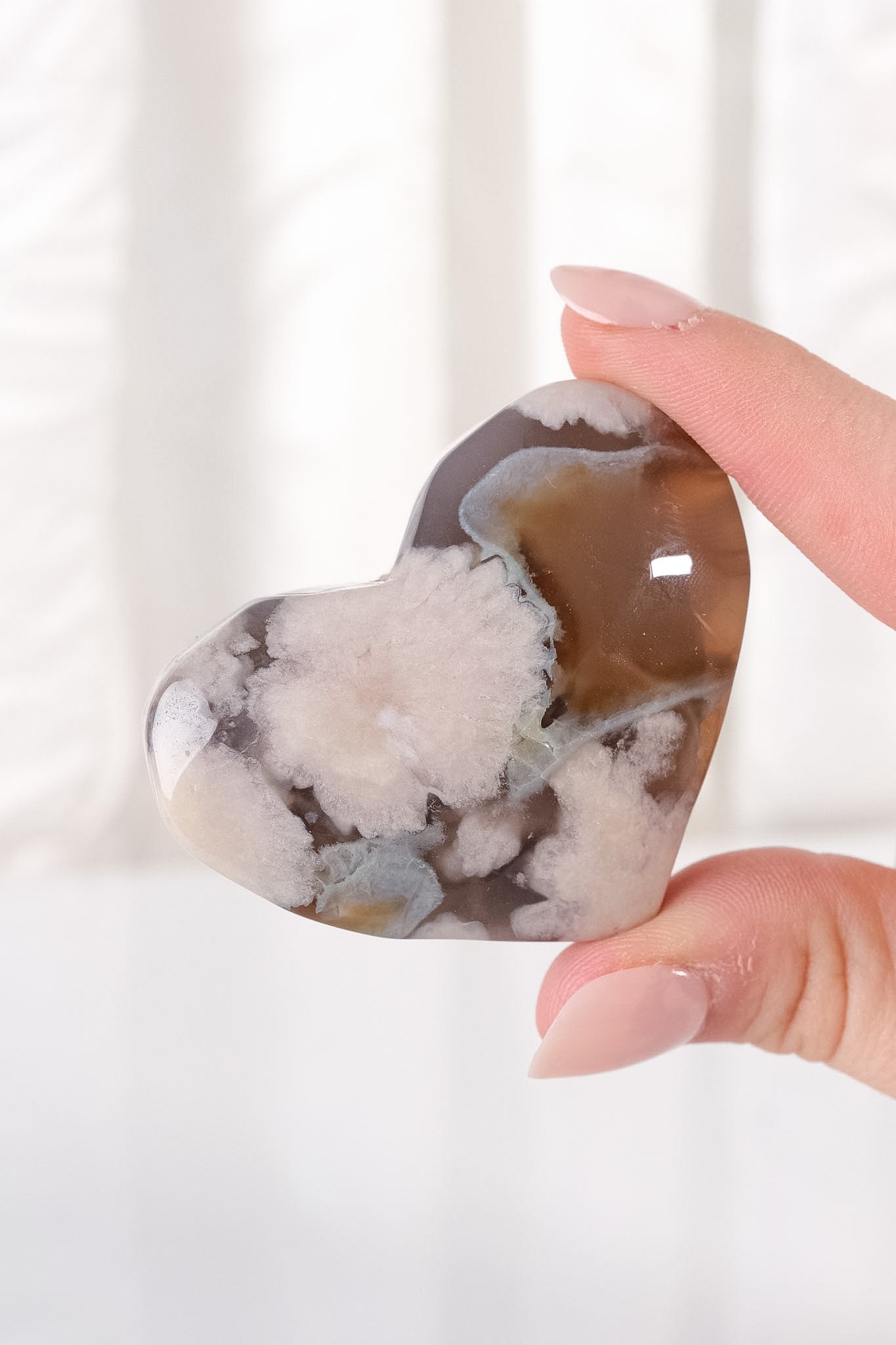 Black Flower Agate Heart