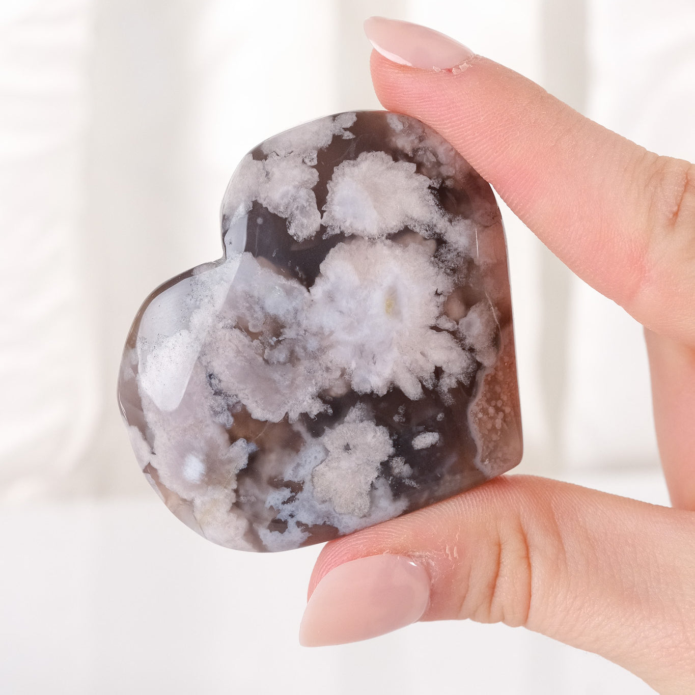 Black Flower Agate Heart