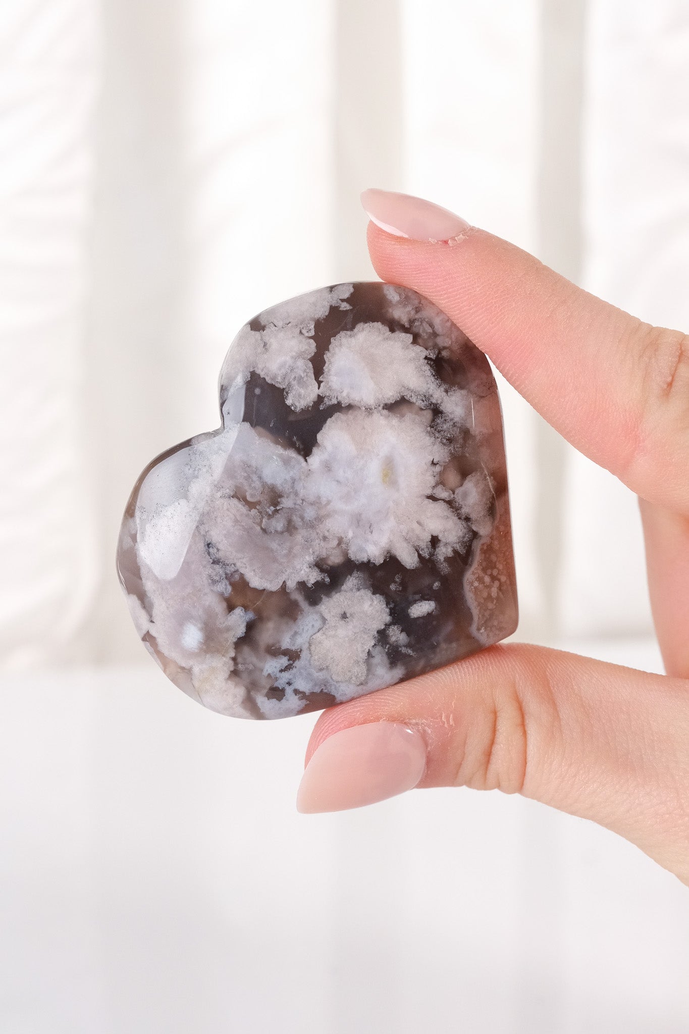 Black Flower Agate Heart