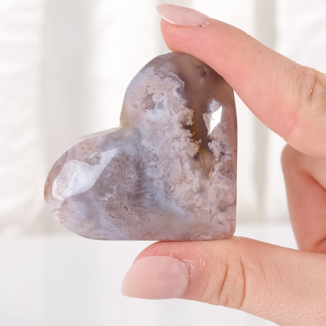 Black Flower Agate Heart