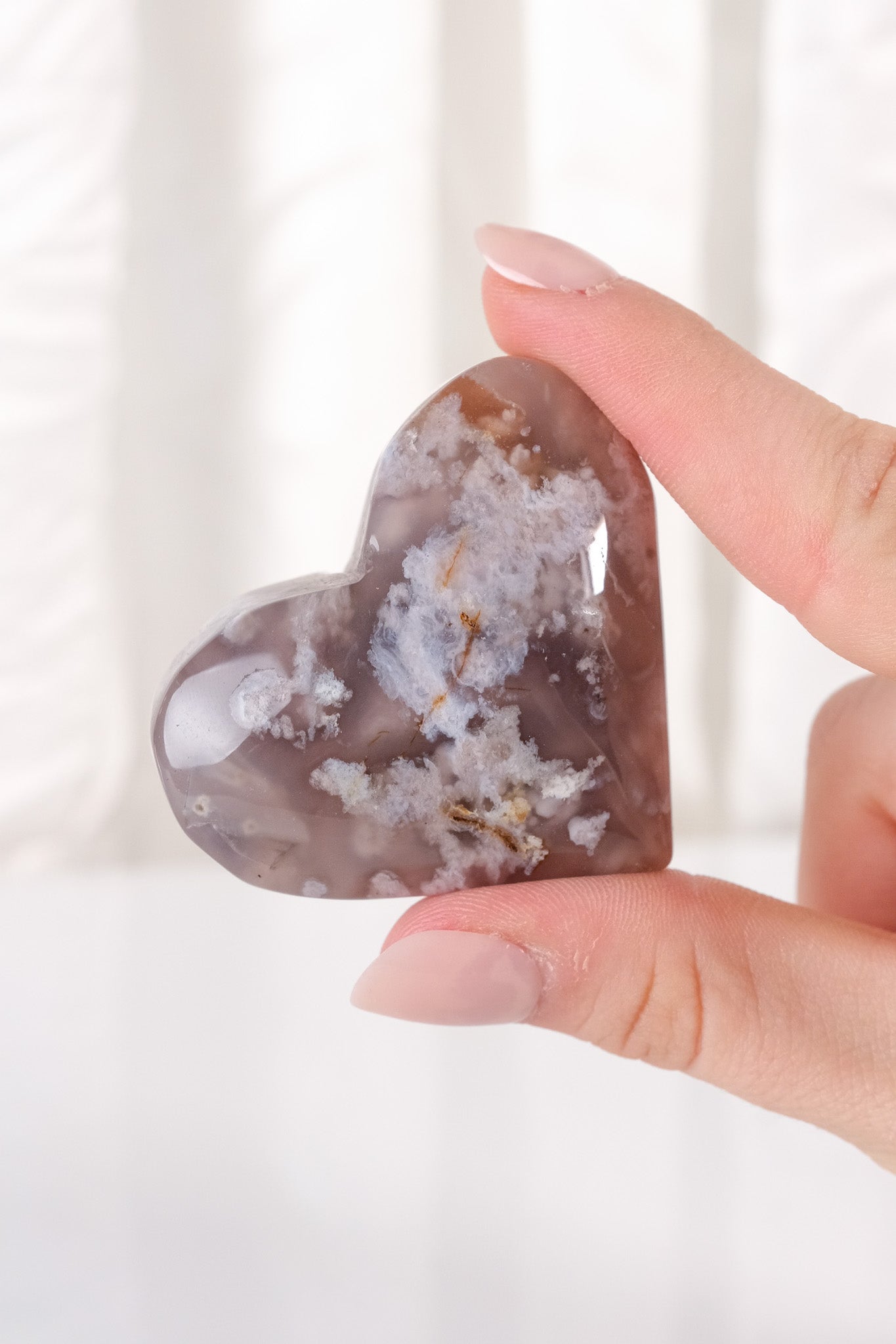 Black Flower Agate Heart