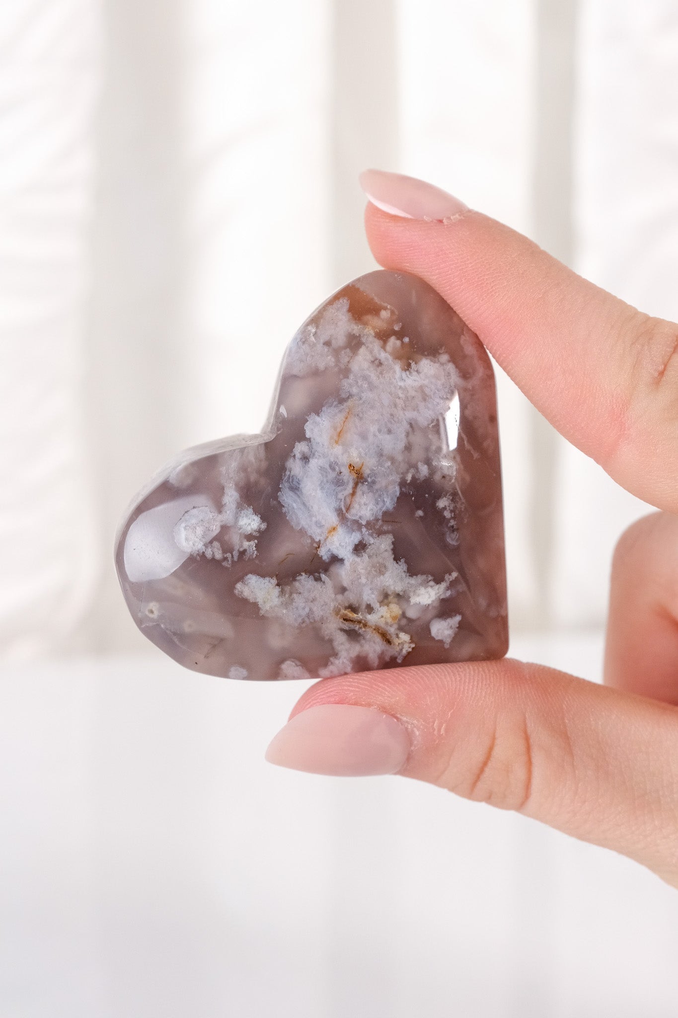 Black Flower Agate Heart
