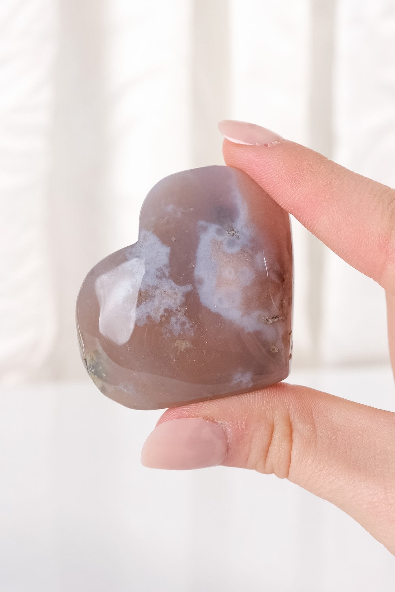 Black Flower Agate Heart