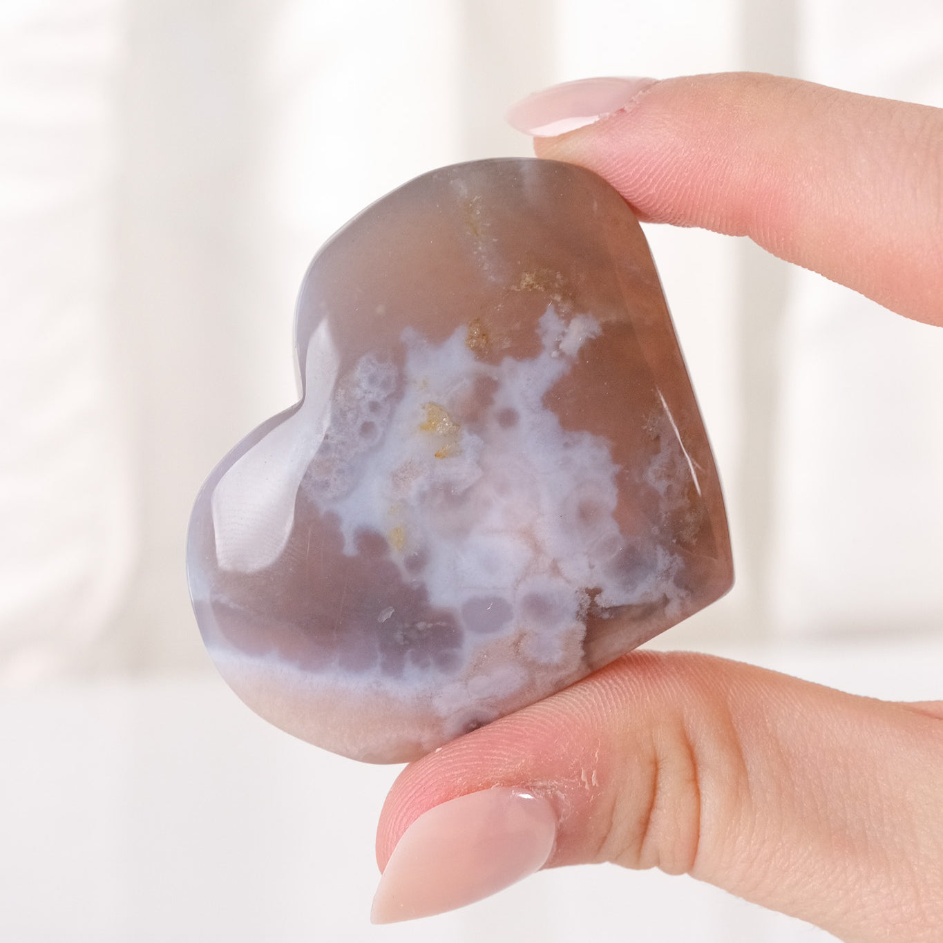Black Flower Agate Heart